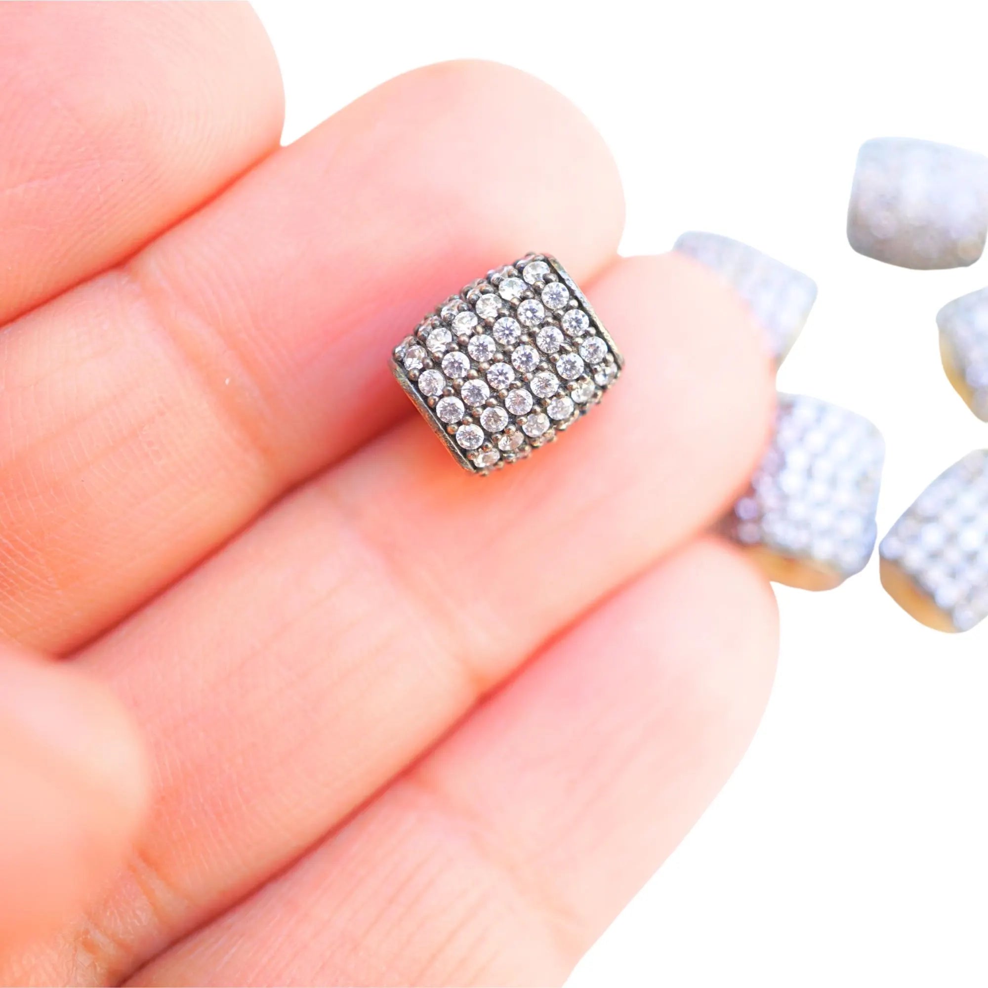 Cubic Zirconia Micro Pave Gold Plated Sterling Silver Spacer Bead