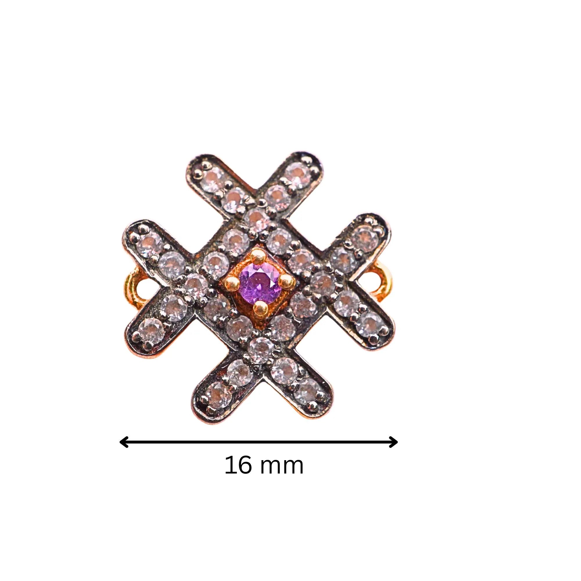 Cubic Zirconia Micro Pave Hashtag Sterling Silver Gold Plated Charm Connector