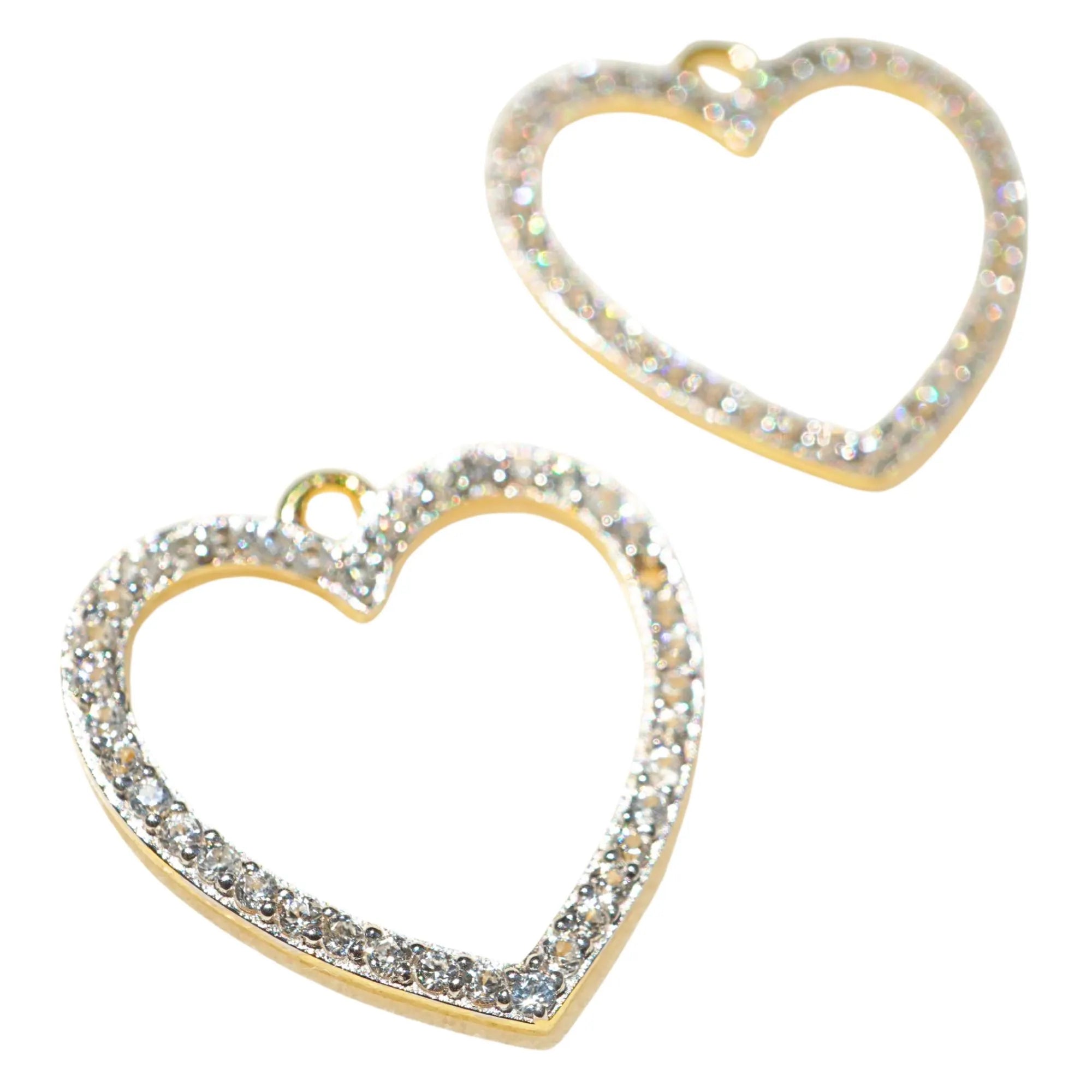 Cubic Zirconia Micro Pave Heart Shape Gold Plated Sterling Silver Charm Pendant 