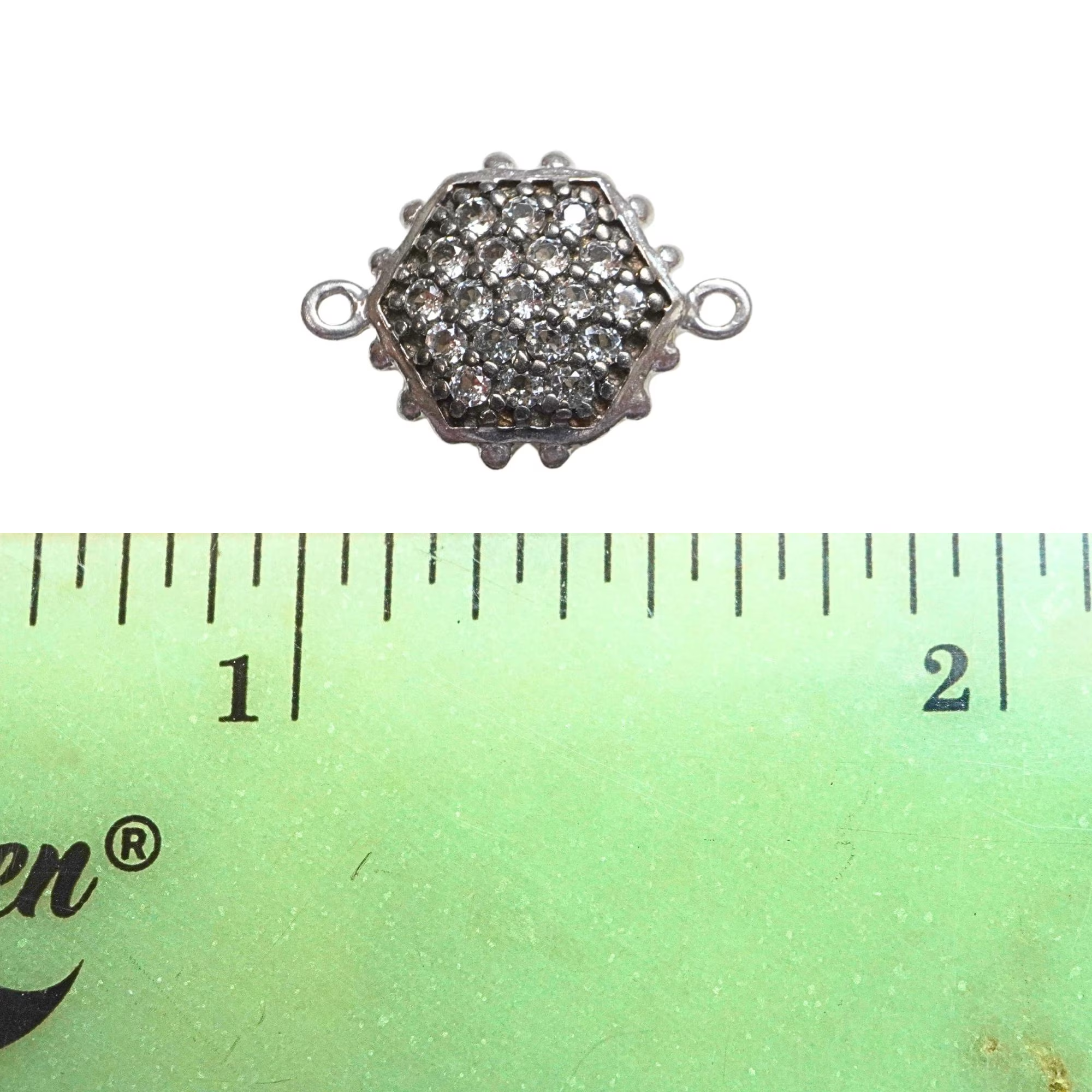 Cubic Zirconia Micro Pave Hexagon Shape Sterling Silver Charm Connector