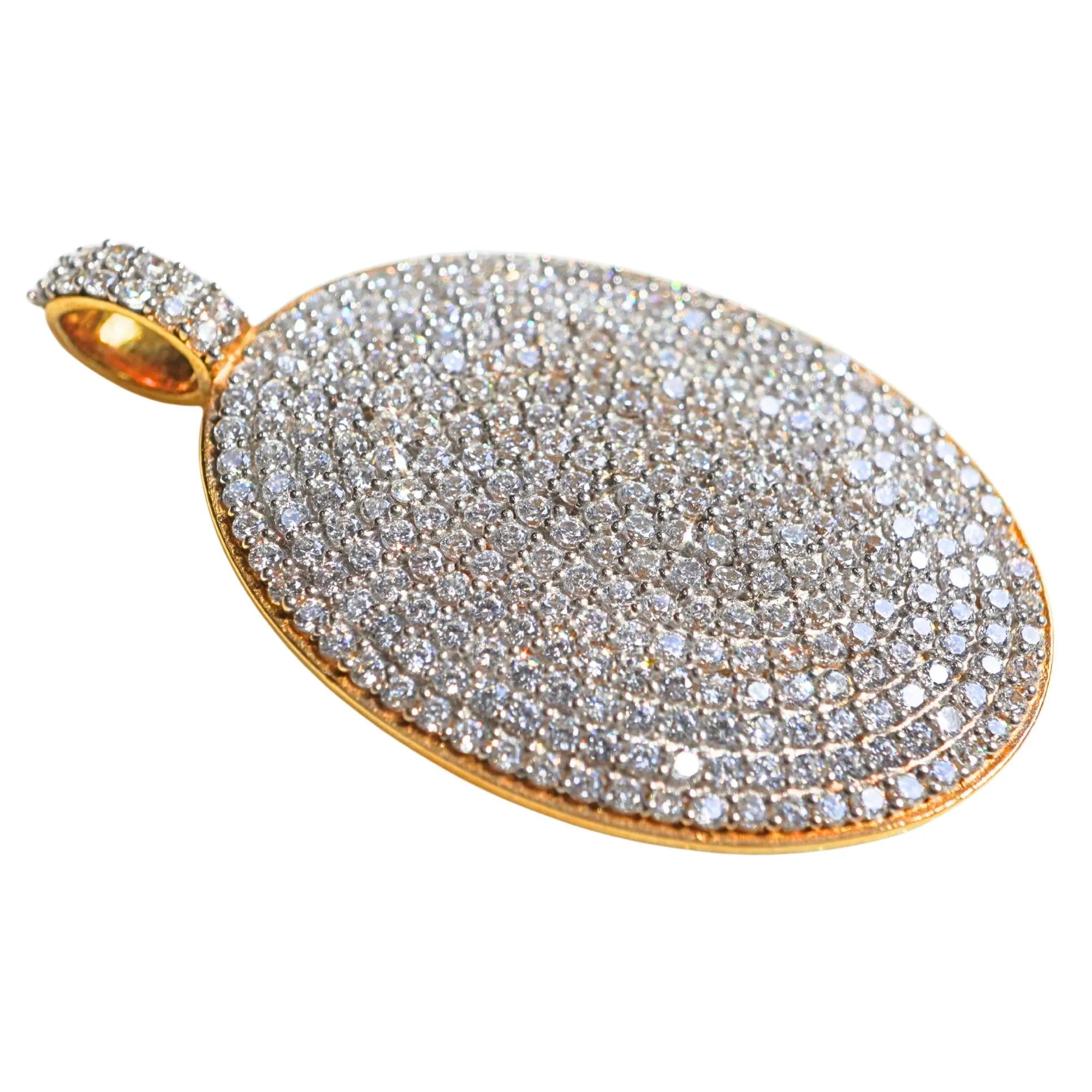 Cubic Zirconia Micro Pave Oval Pendant Sterling Silver Gold Plated 