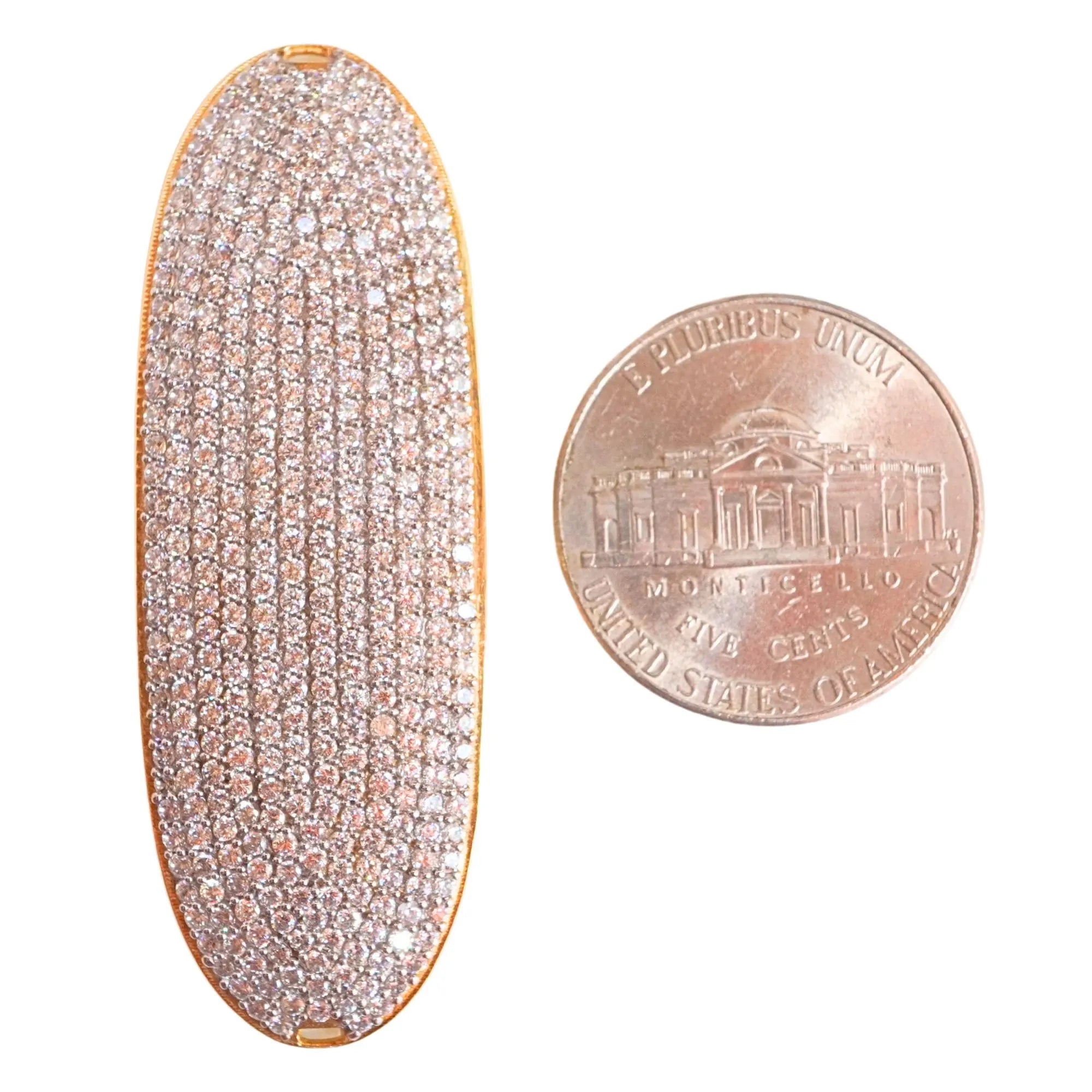 Cubic Zirconia Micro Pave Oval Shape Sterling Silver Gold Plated Charm Pendant 
