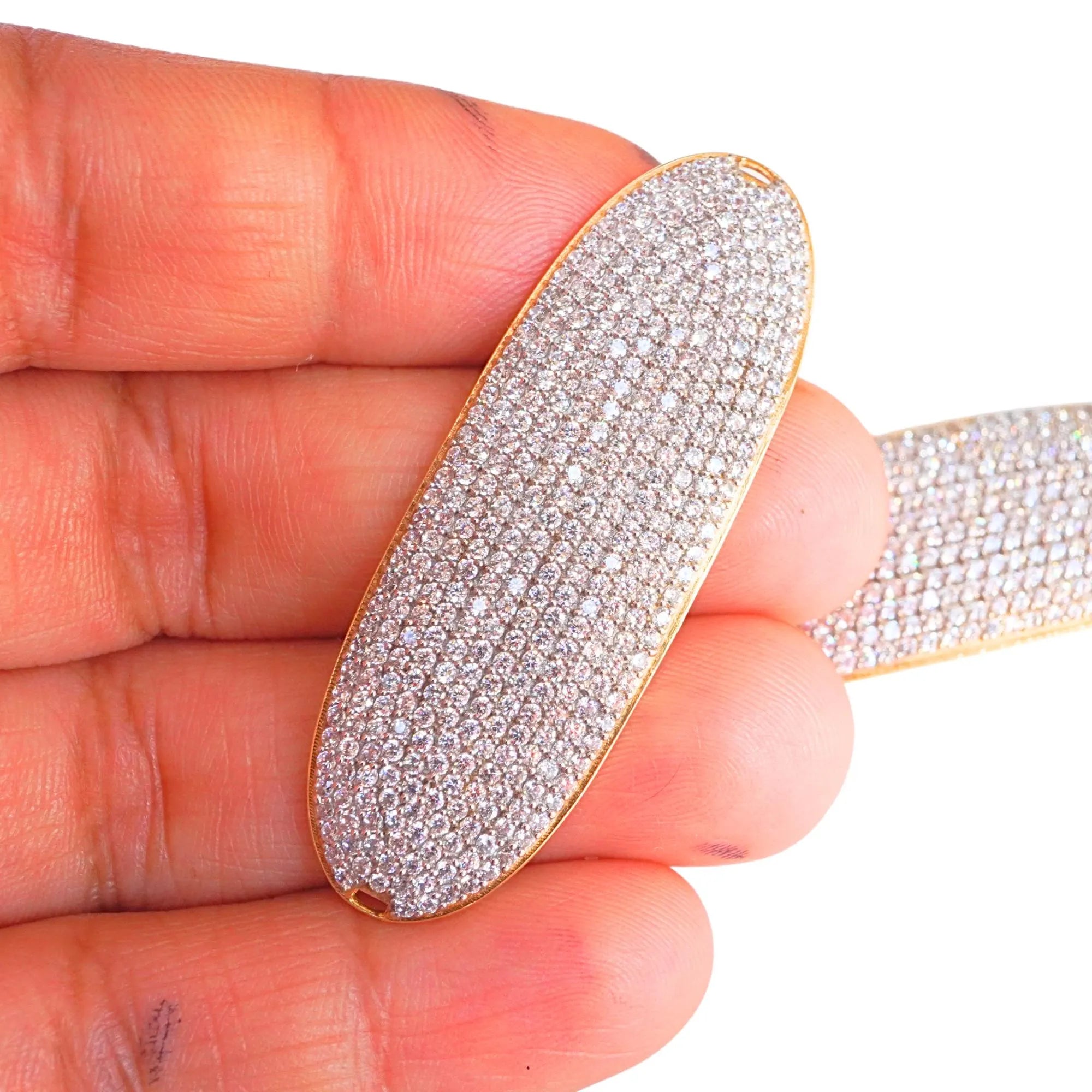 Cubic Zirconia Micro Pave Oval Shape Sterling Silver Gold Plated Charm Pendant 