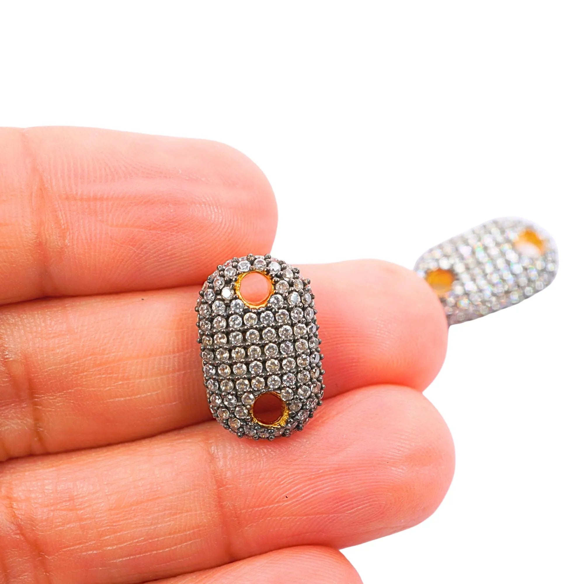 Cubic Zirconia Micro Pave Oval Shape Sterling Sliver Gold Plated Charm Connector