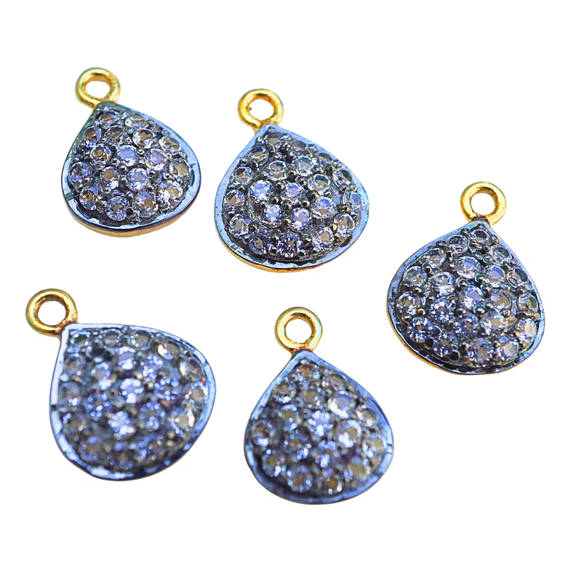 Cubic Zirconia Micro Pave Pear Shape Gold Plated Sterling Silver  Charm Pendant