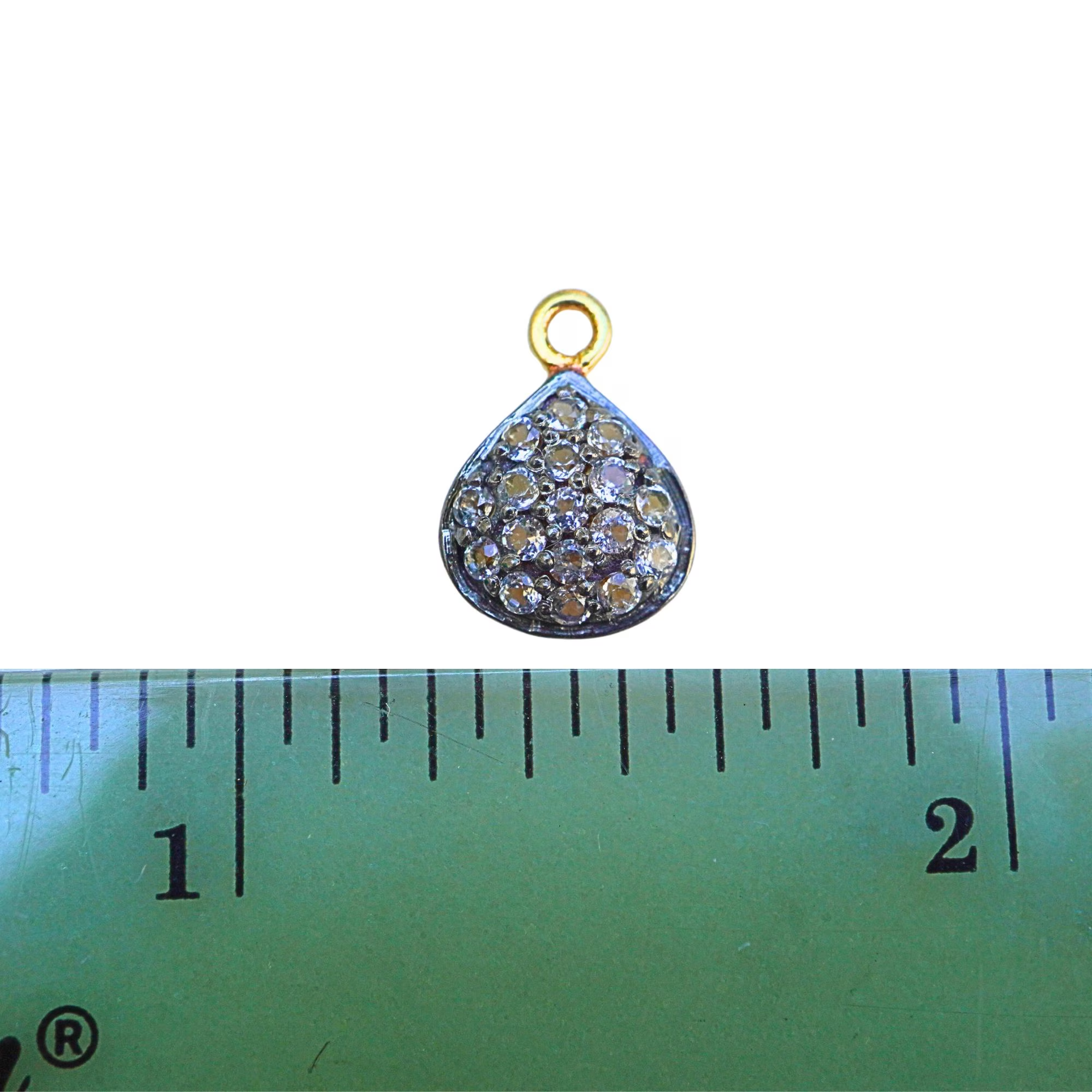Cubic Zirconia Micro Pave Pear Shape Gold Plated Sterling Silver  Charm Pendant