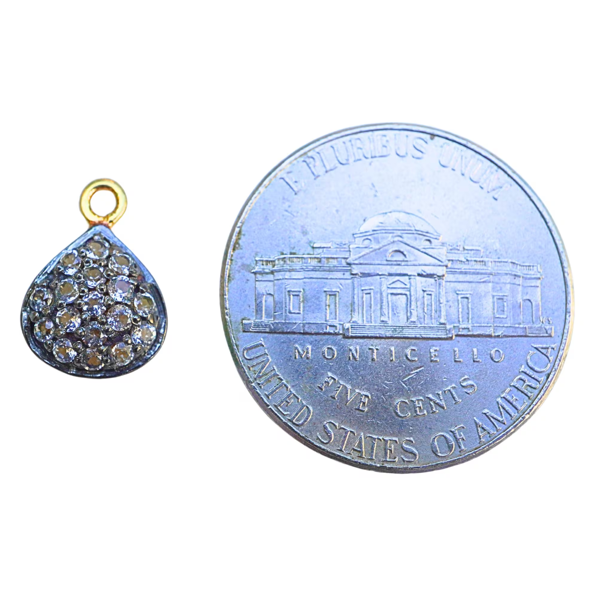 Cubic Zirconia Micro Pave Pear Shape Gold Plated Sterling Silver  Charm Pendant