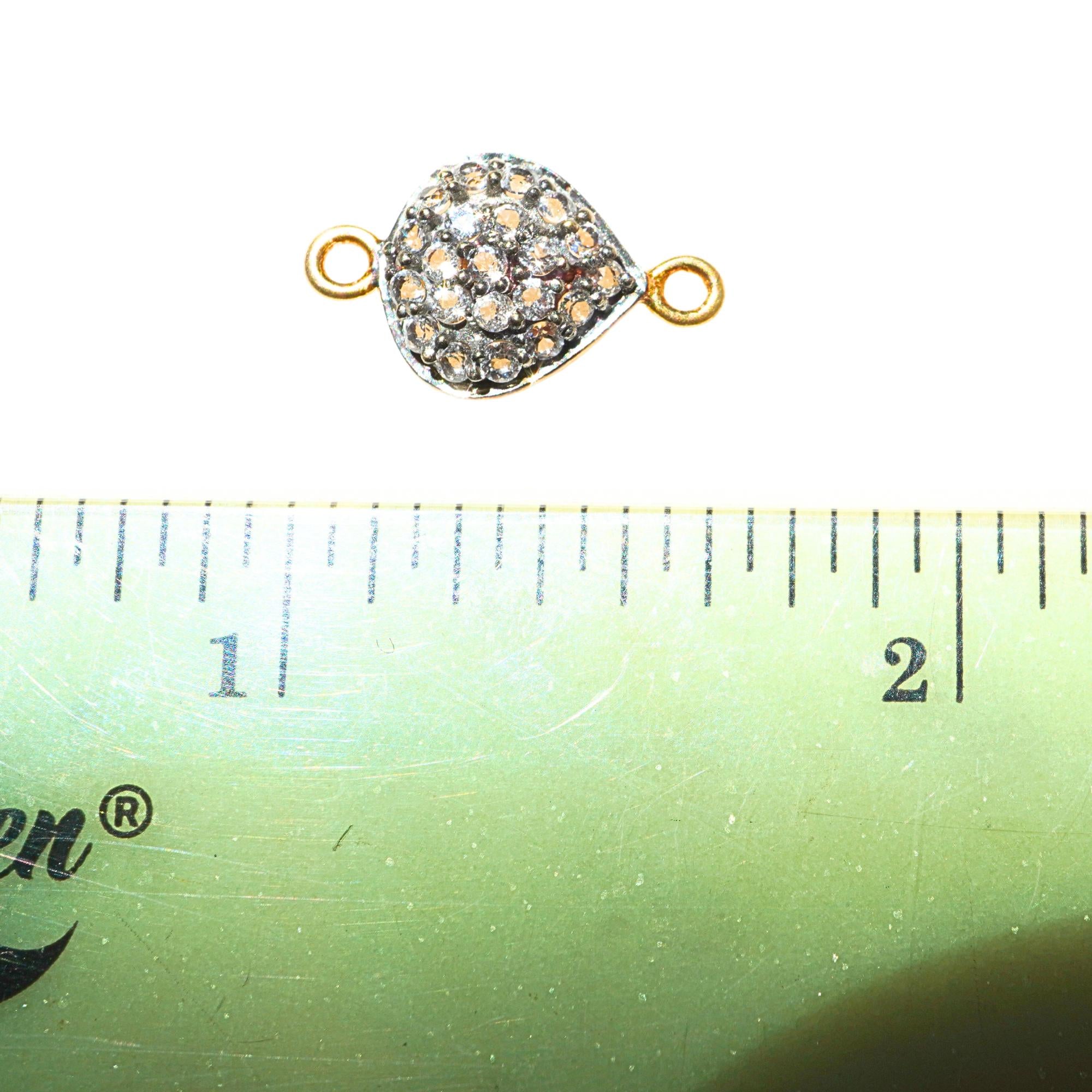 Cubic Zirconia Micro Pave Pear Shape Sterling Silver Gold Plated Charm Connector