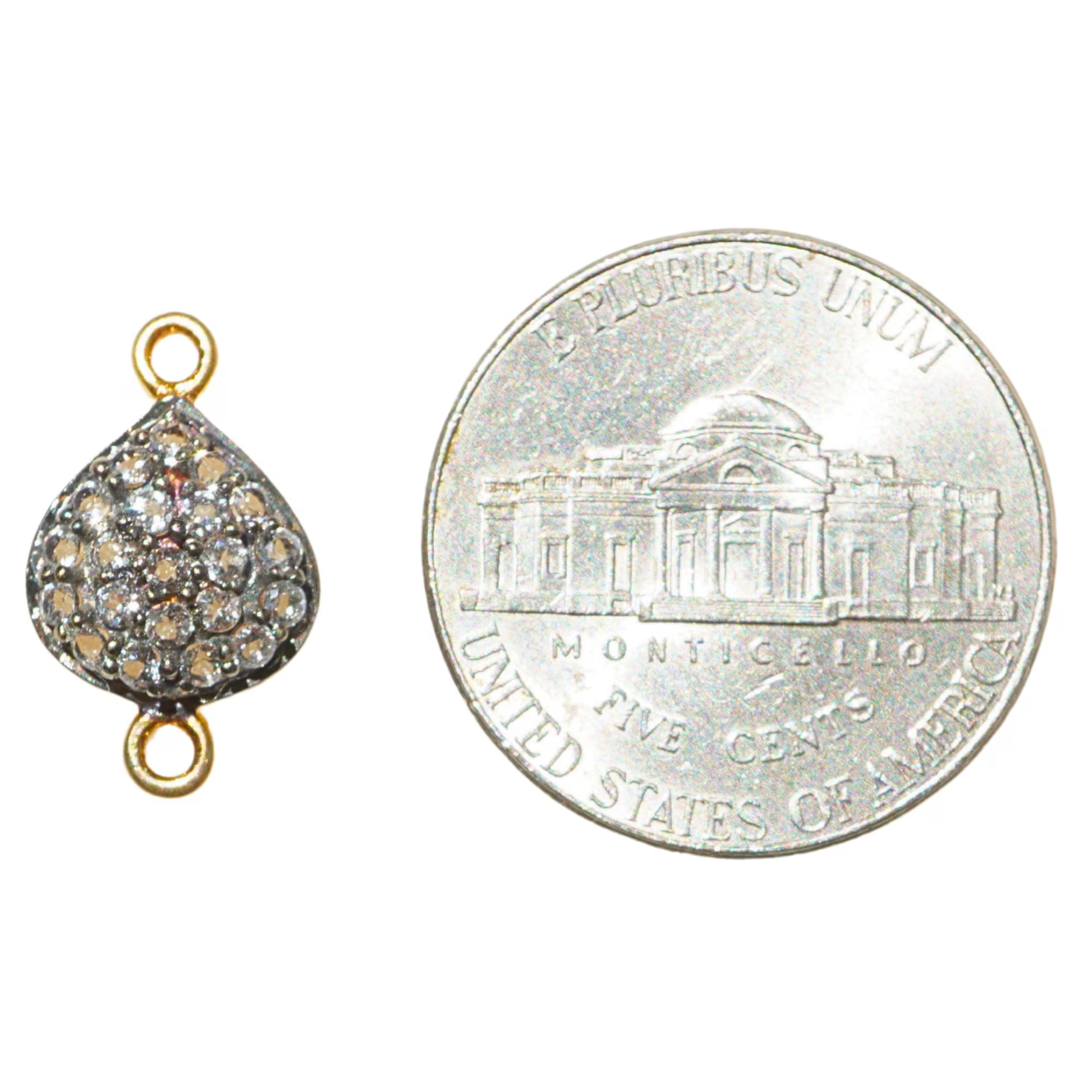 Cubic Zirconia Micro Pave Pear Shape Sterling Silver Gold Plated Charm Connector