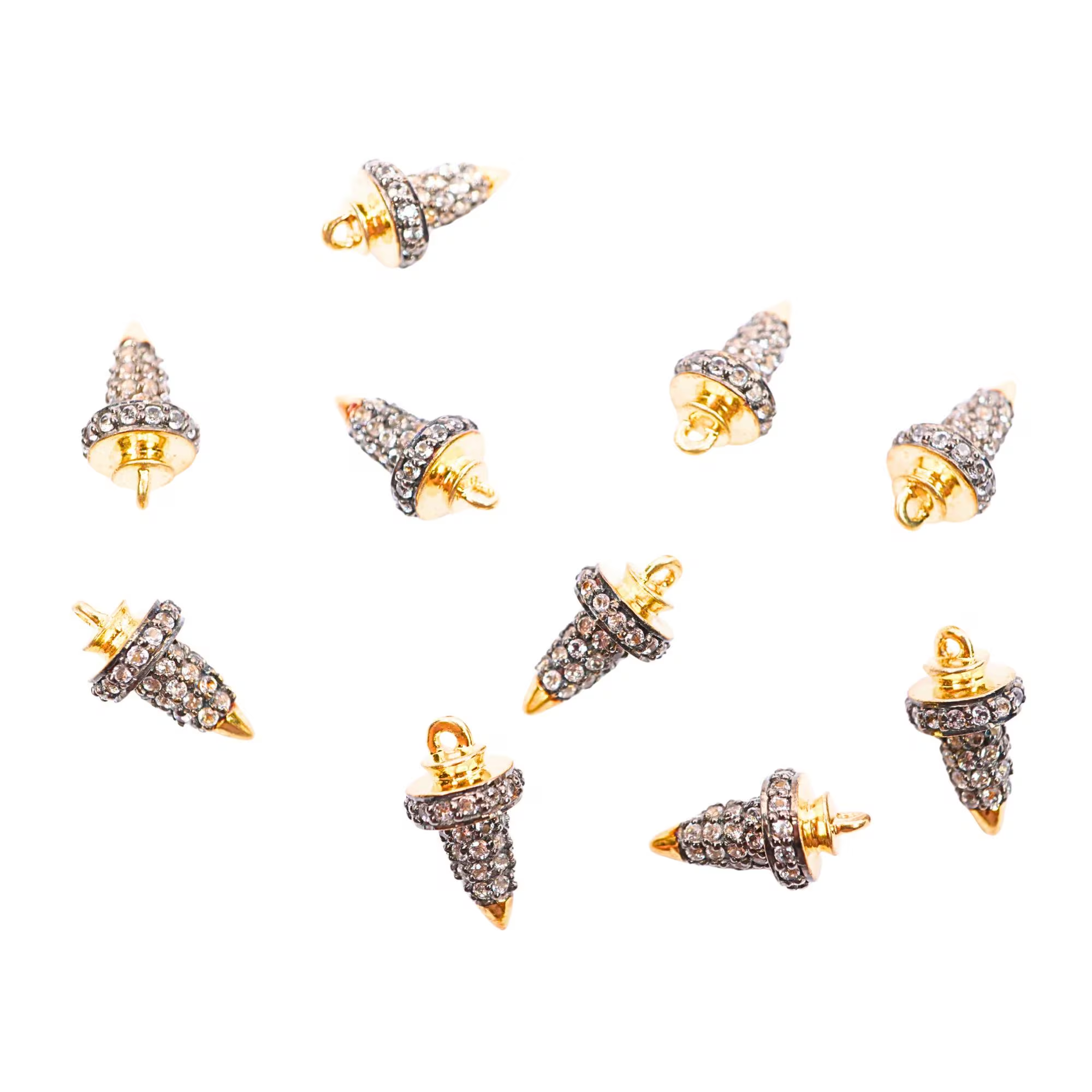 Cubic Zirconia Micro Pave Pointed Cone Gold Plated Sterling Silver Charm Pendant