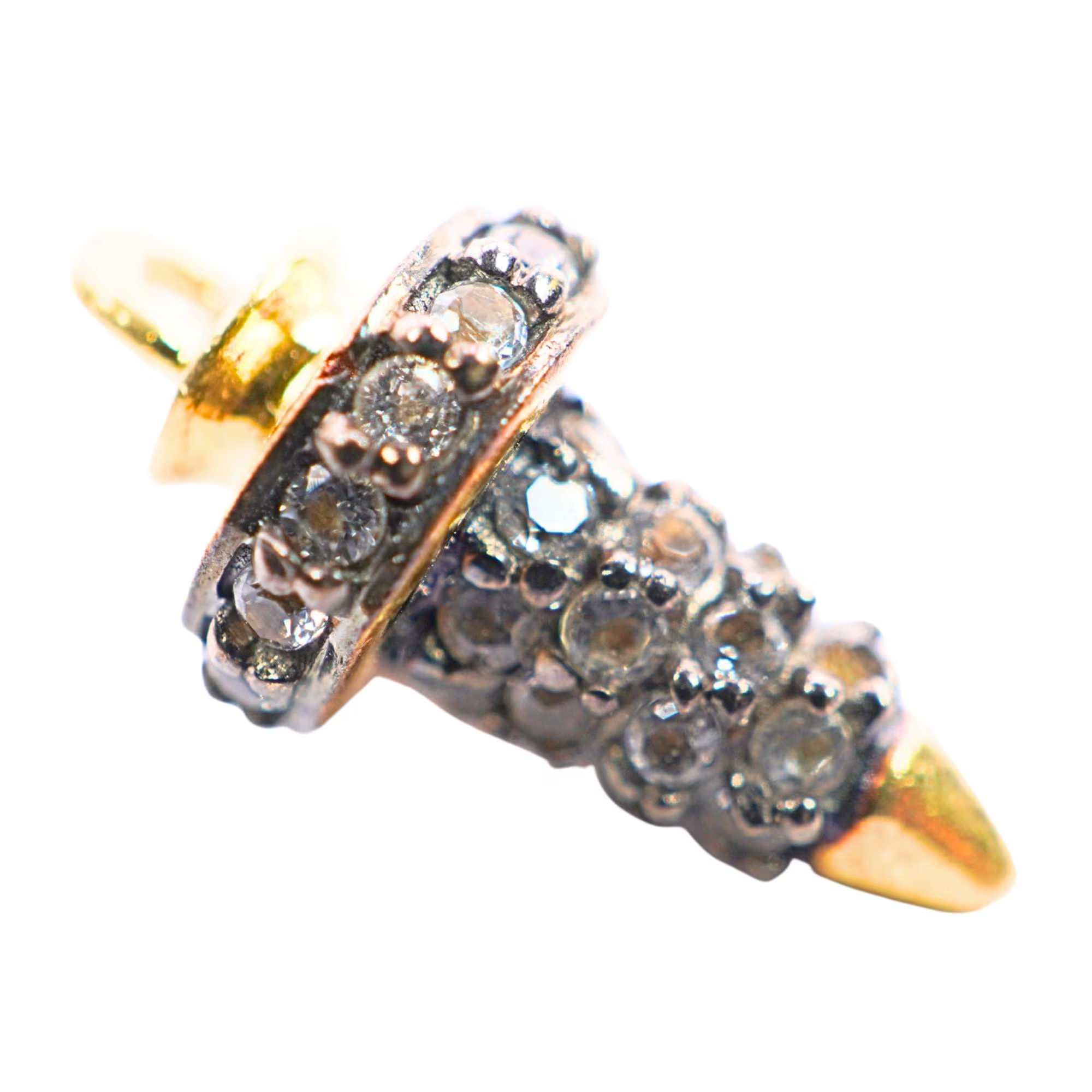 Cubic Zirconia Micro Pave Pointed Cone Gold Plated Sterling Silver Charm Pendant