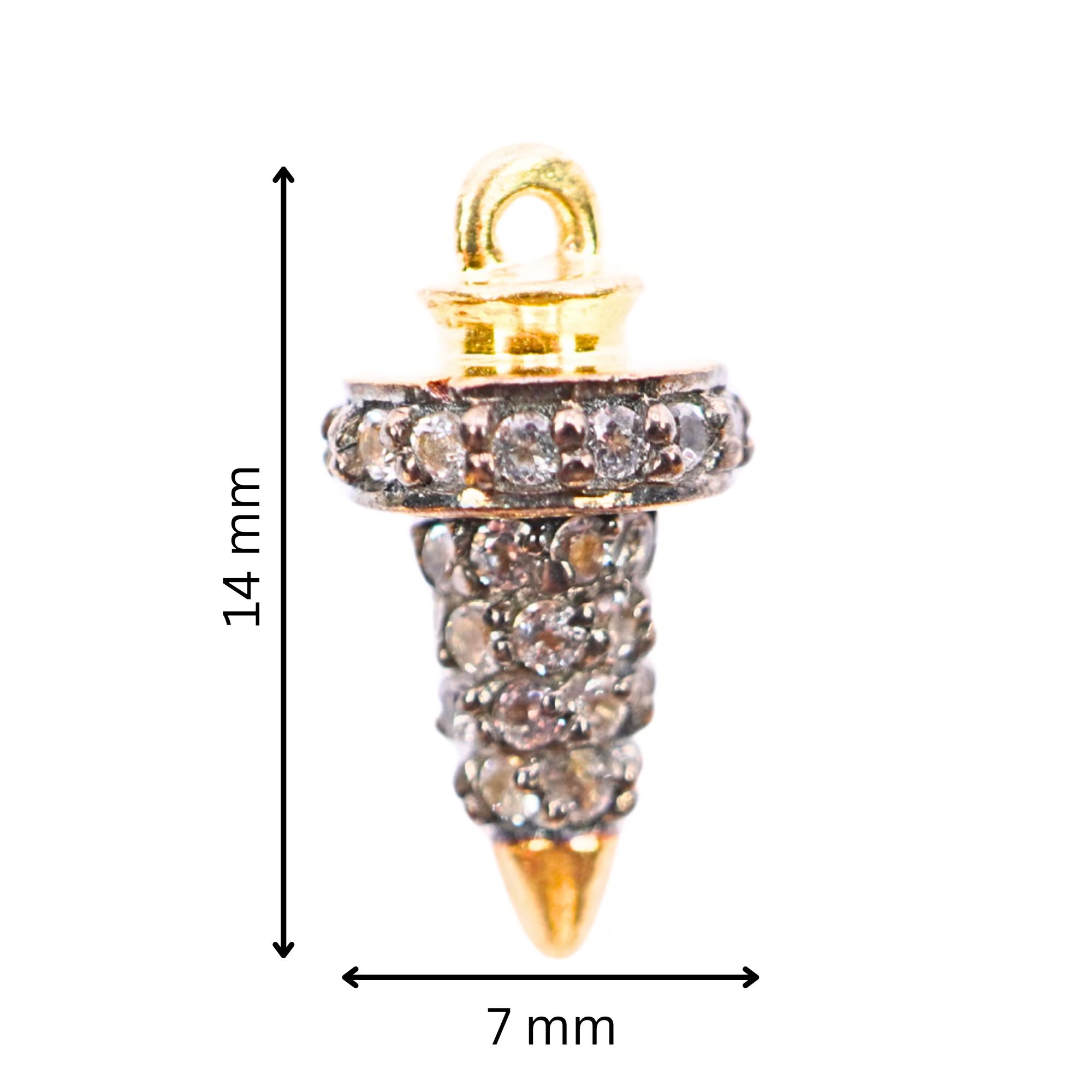 Cubic Zirconia Micro Pave Pointed Cone Gold Plated Sterling Silver Charm Pendant