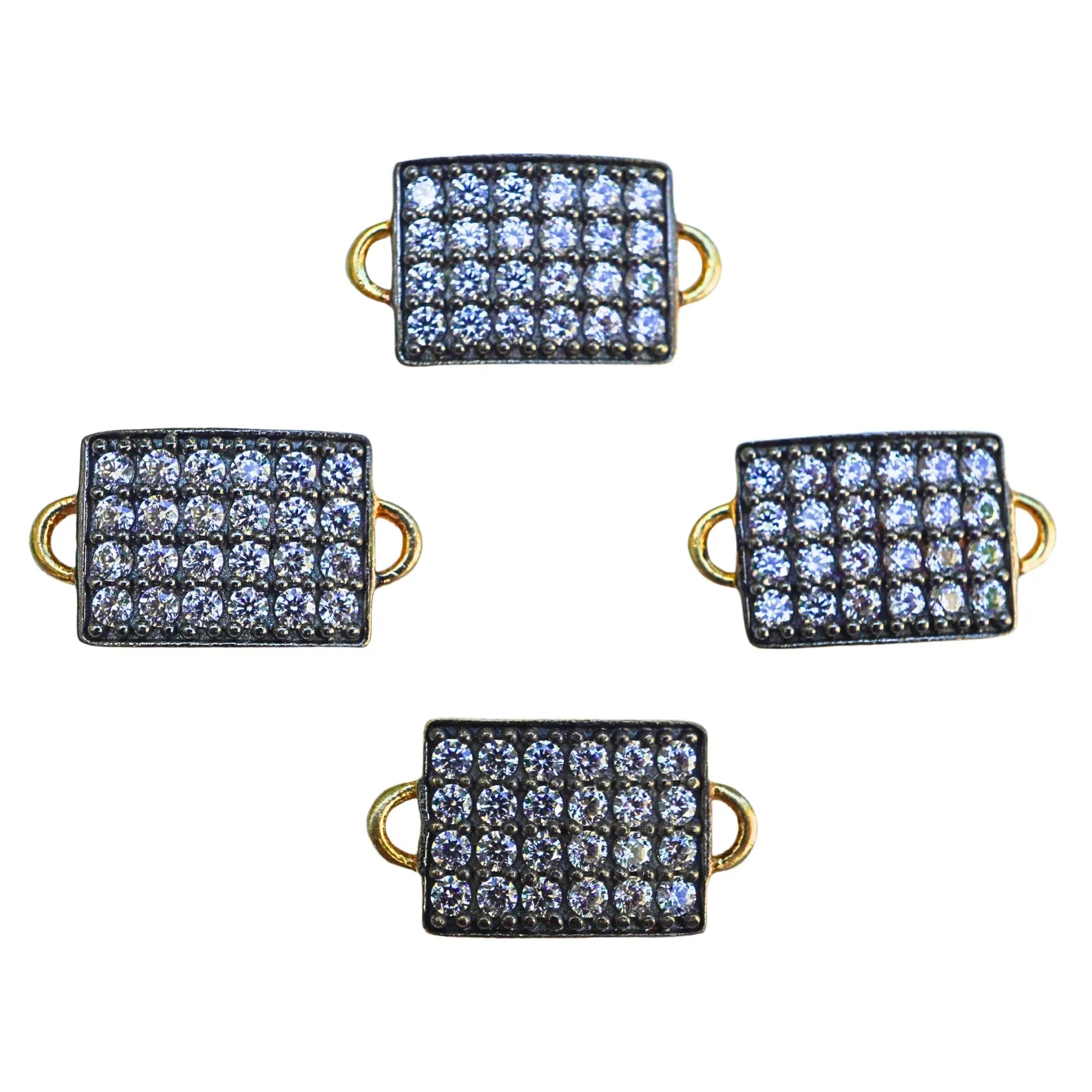 Cubic Zirconia Micro Pave Rectangle Connector Sterling Silver Gold Plated