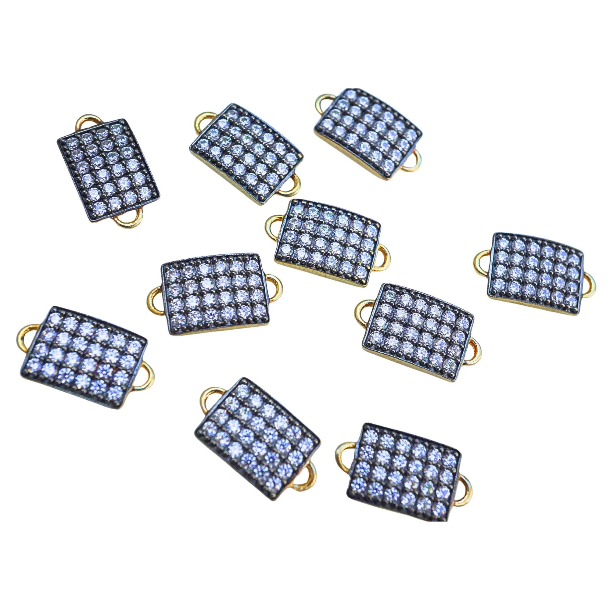 Cubic Zirconia Micro Pave Rectangle Connector Sterling Silver Gold Plated