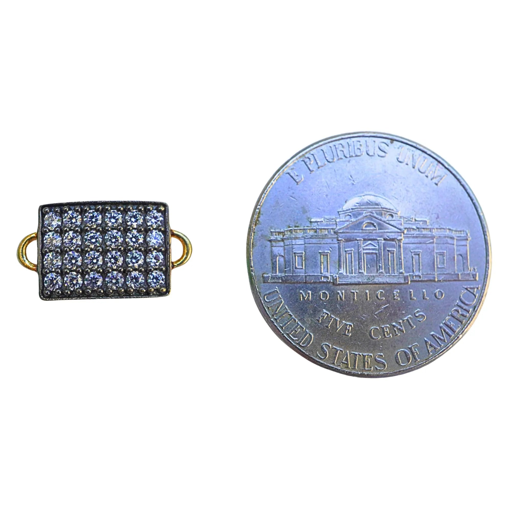 Cubic Zirconia Micro Pave Rectangle Connector Sterling Silver Gold Plated