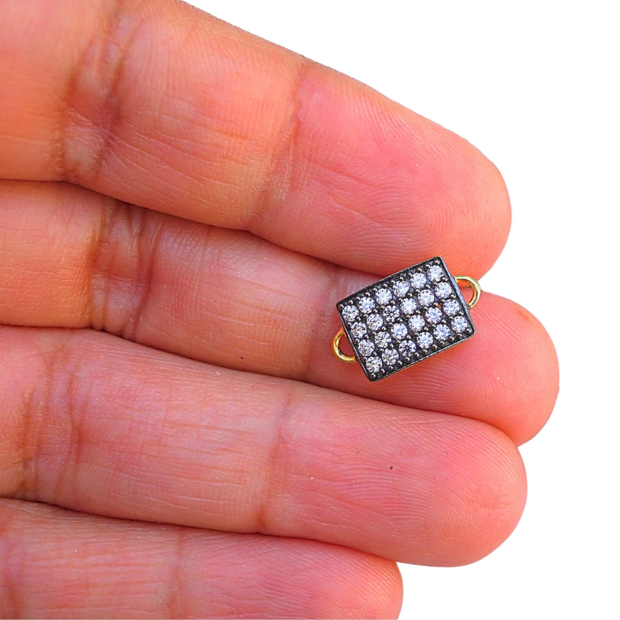 Cubic Zirconia Micro Pave Rectangle Connector Sterling Silver Gold Plated