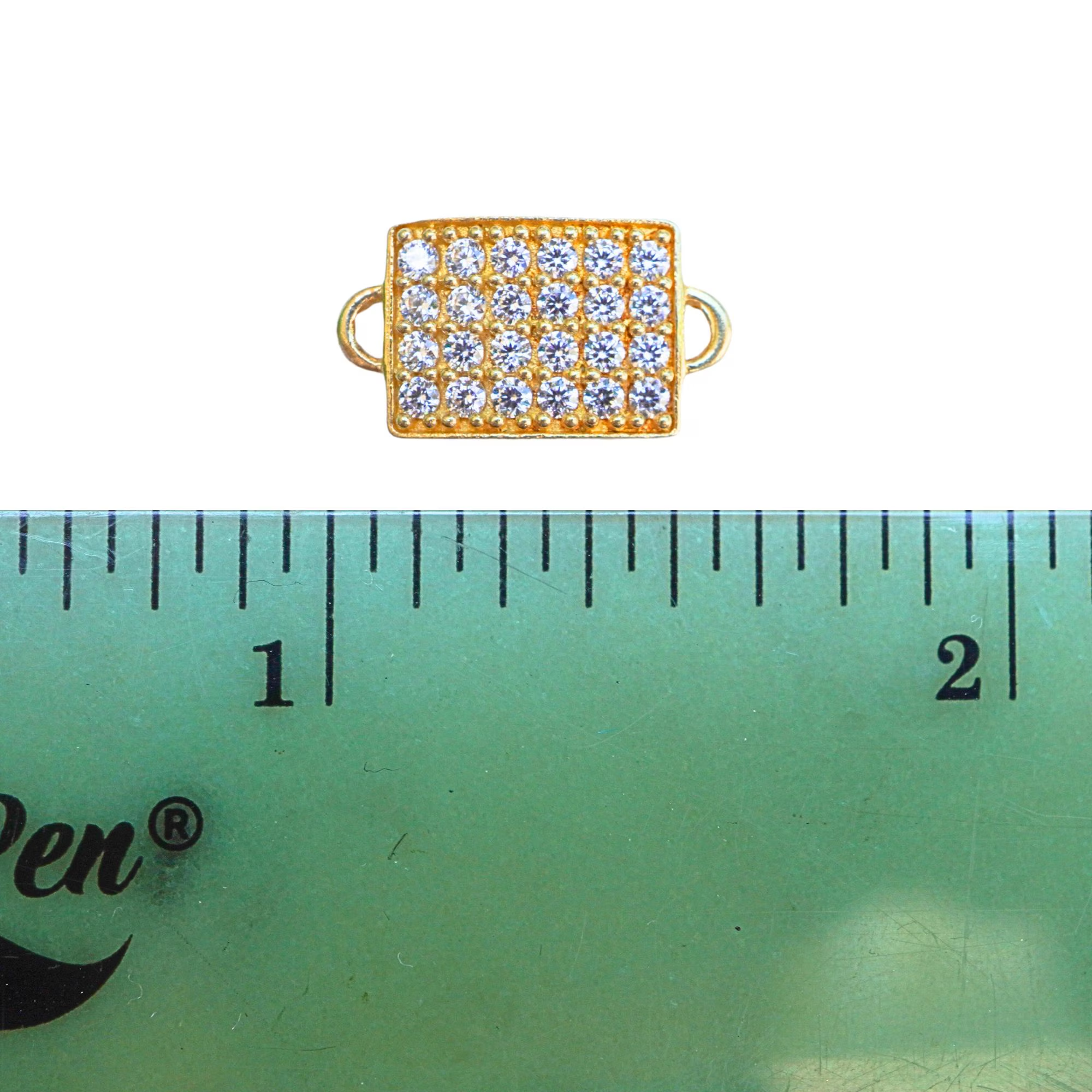 Cubic Zirconia Micro Pave Rectangle Gold Plated Sterling Silver Charm Connector