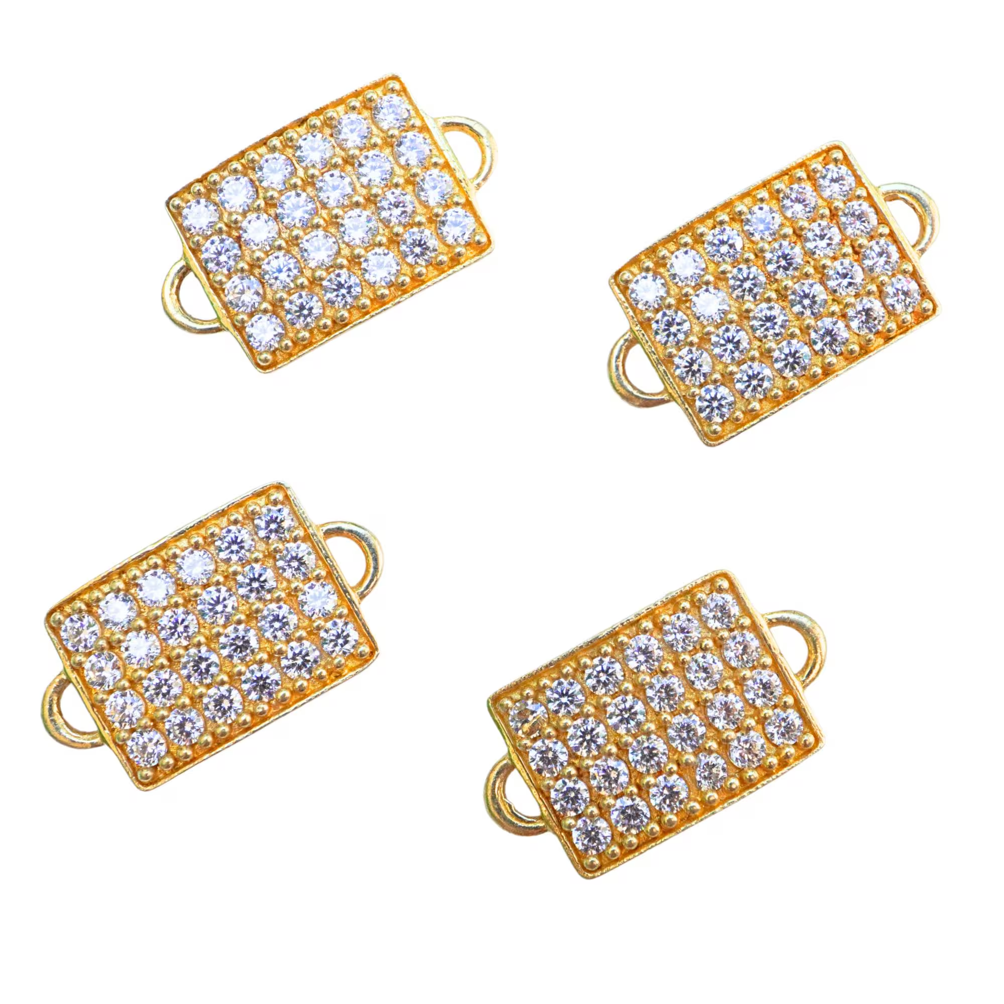 Cubic Zirconia Micro Pave Rectangle Gold Plated Sterling Silver Charm Connector
