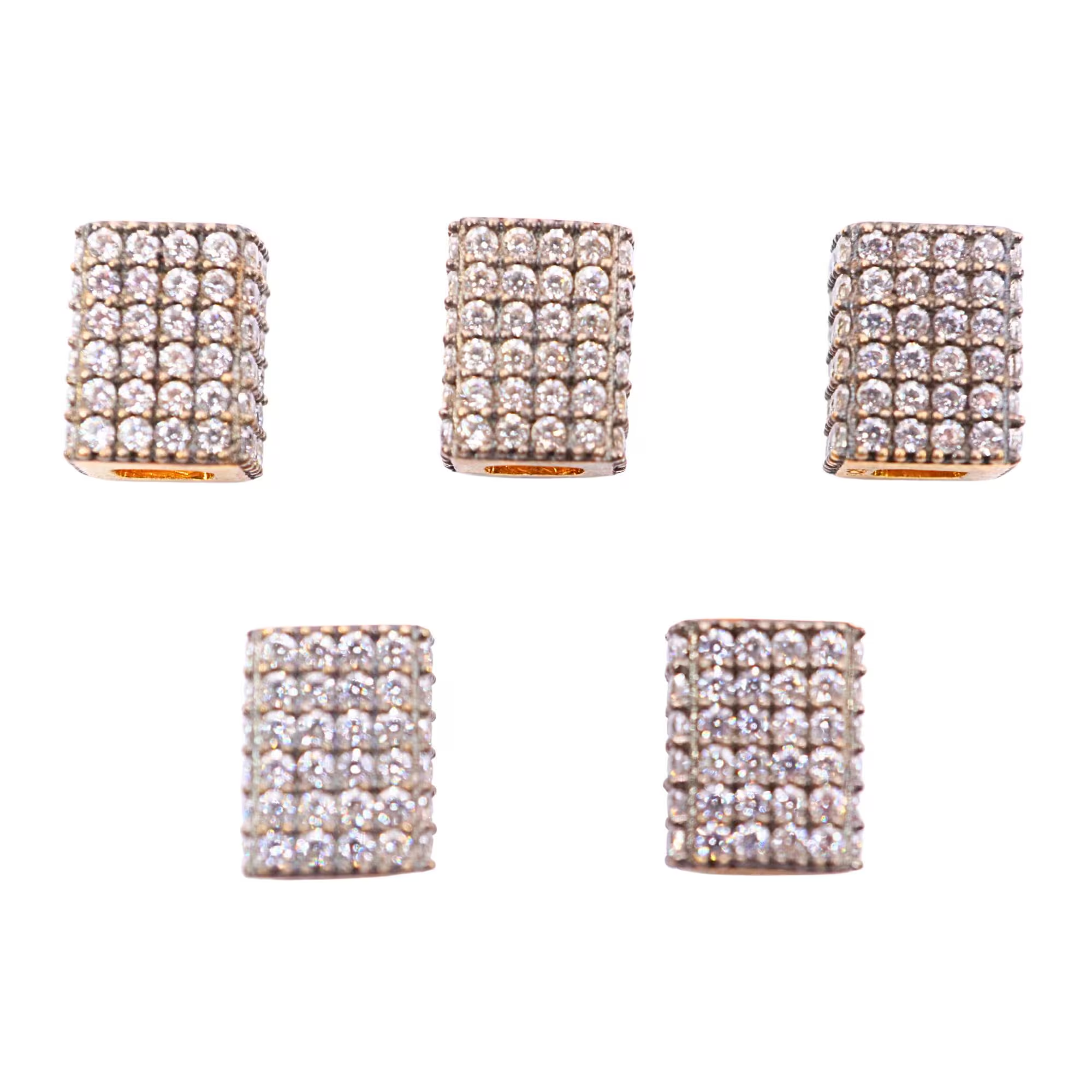Cubic Zirconia Micro Pave Rectangle Shape Spacer Bead Gold Plated Sterling Silver