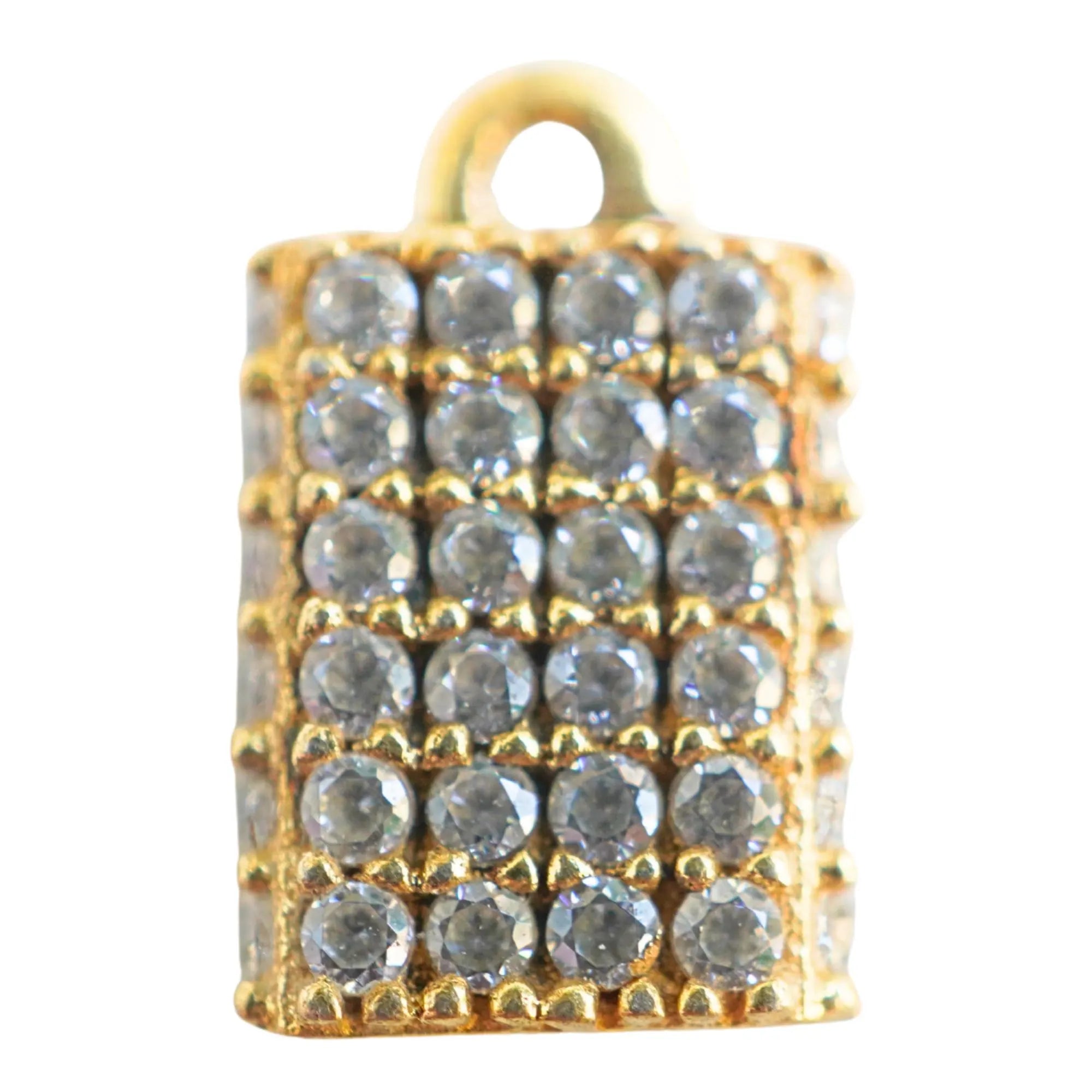 Cubic Zirconia Micro Pave Rectangle Shape Sterling Silver Gold Plated Charm Pendant