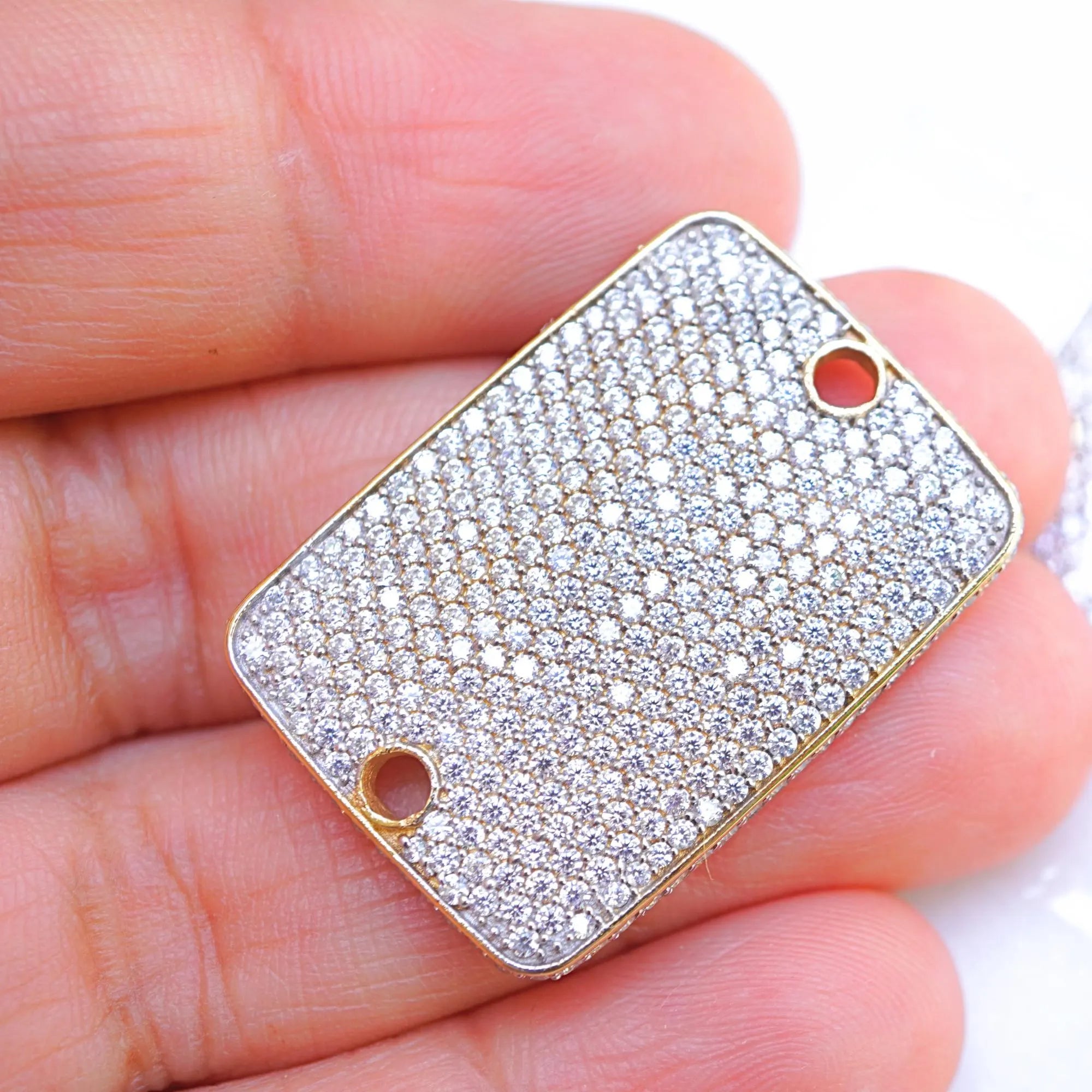 Cubic Zirconia Micro Pave Rectangle Sterling Silver Gold Plated Charm Connector