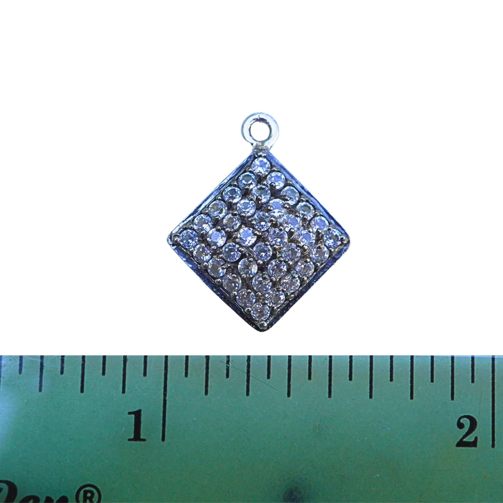 Cubic Zirconia Micro Pave Square Shape Sterling Silver Charm Pendant