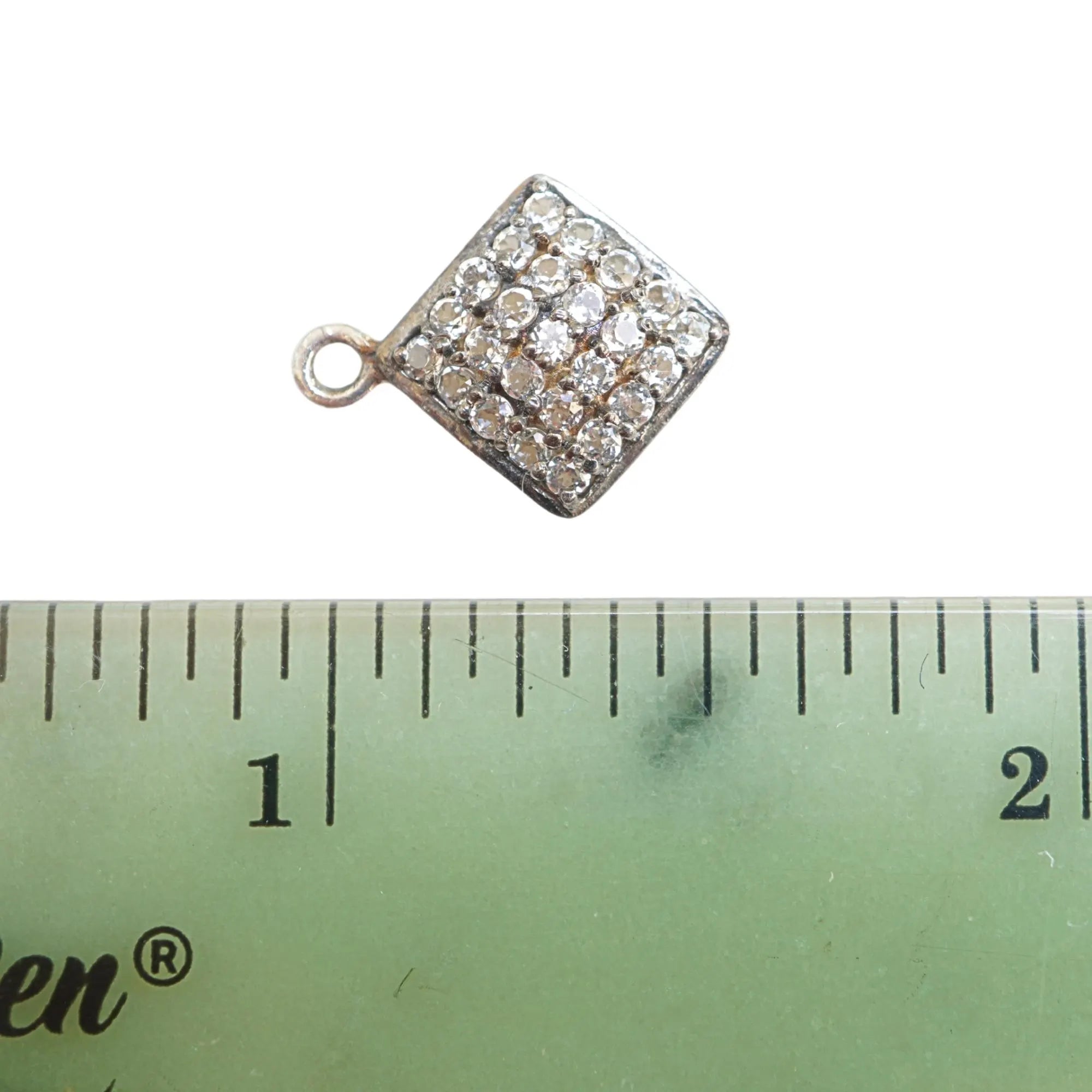 Cubic Zirconia Micro Pave Square Shape Sterling Silver Charm Pendant