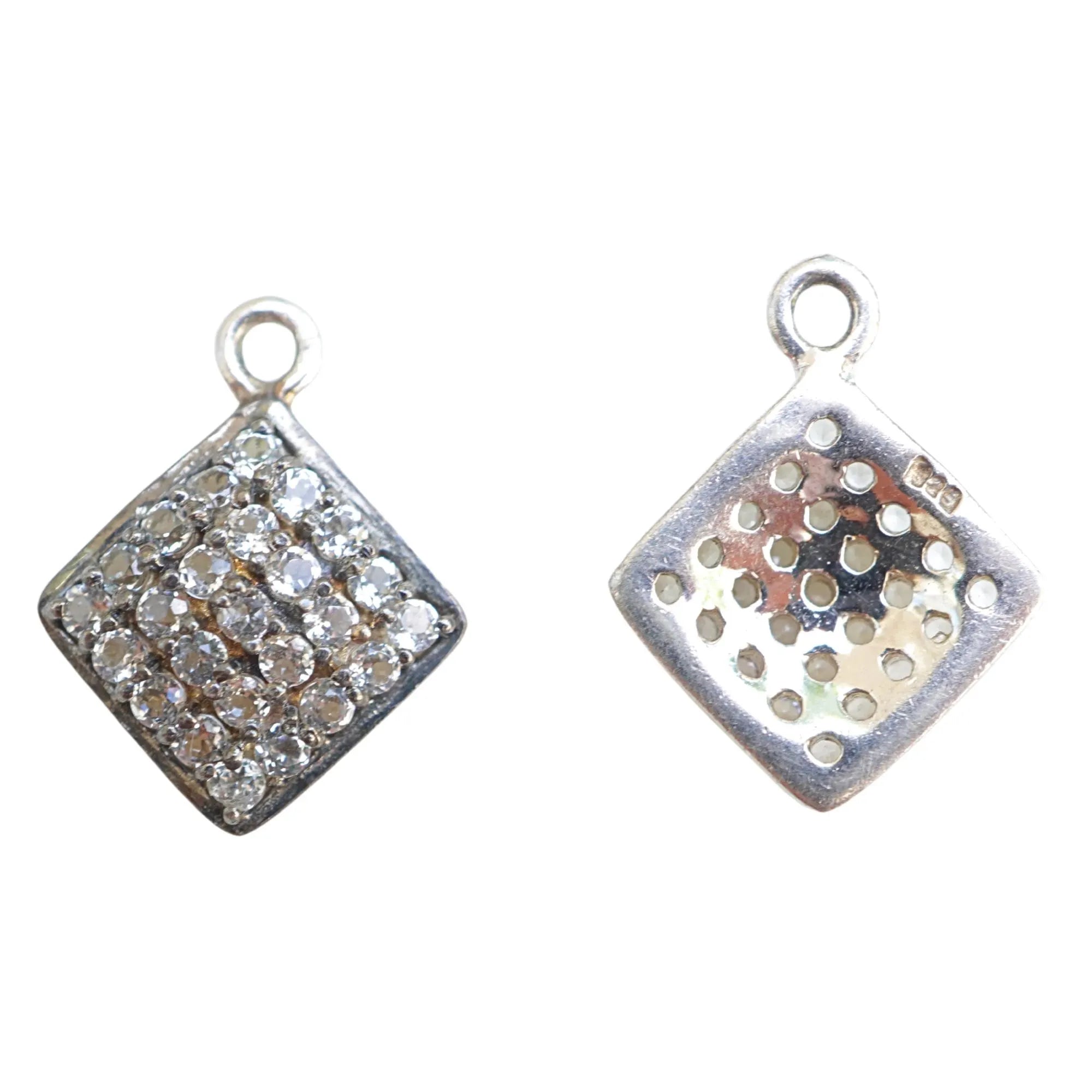 Cubic Zirconia Micro Pave Square Shape Sterling Silver Charm Pendant