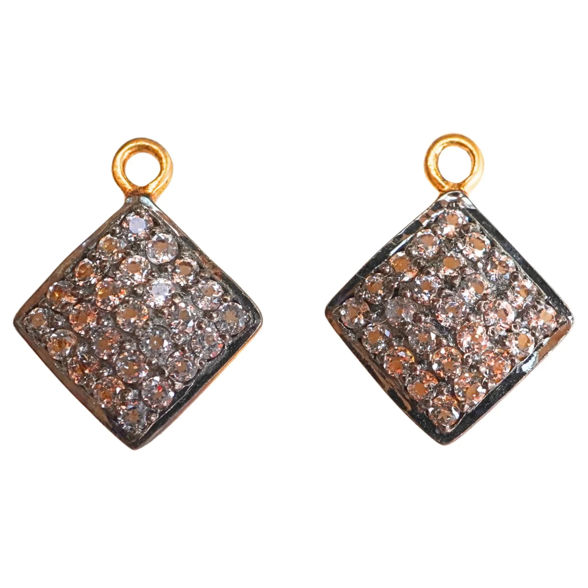 Cubic Zirconia Micro Pave Square Sterling Silver Gold Plated Charm Pendant 