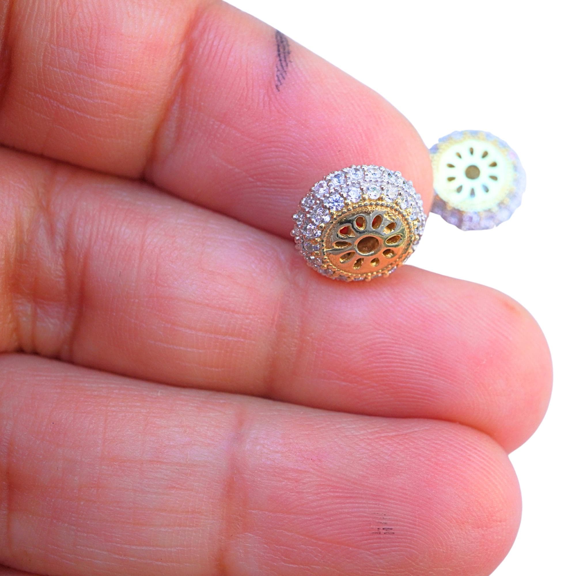 Cubic Zirconia Micro Pave Sterling Silver Gold Plated Spacer Bead