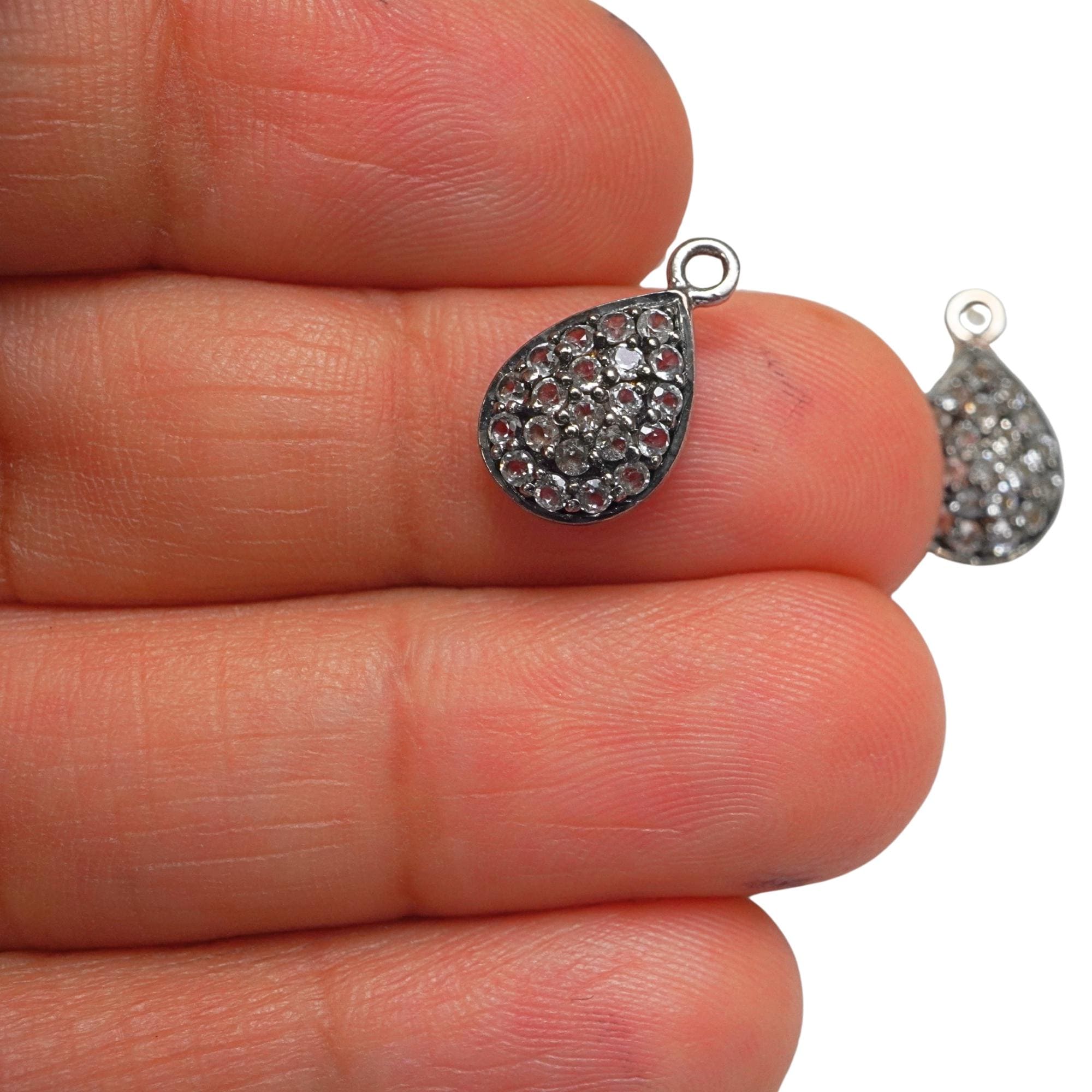 Cubic Zirconia Micro Pave Teardrop Shape Sterling Silver Charm Pendant