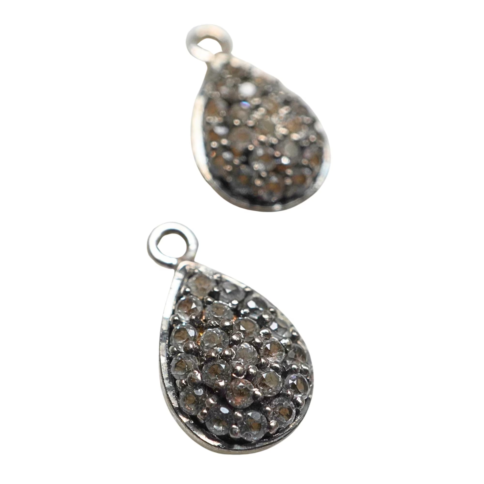 Cubic Zirconia Micro Pave Teardrop Shape Sterling Silver Charm Pendant