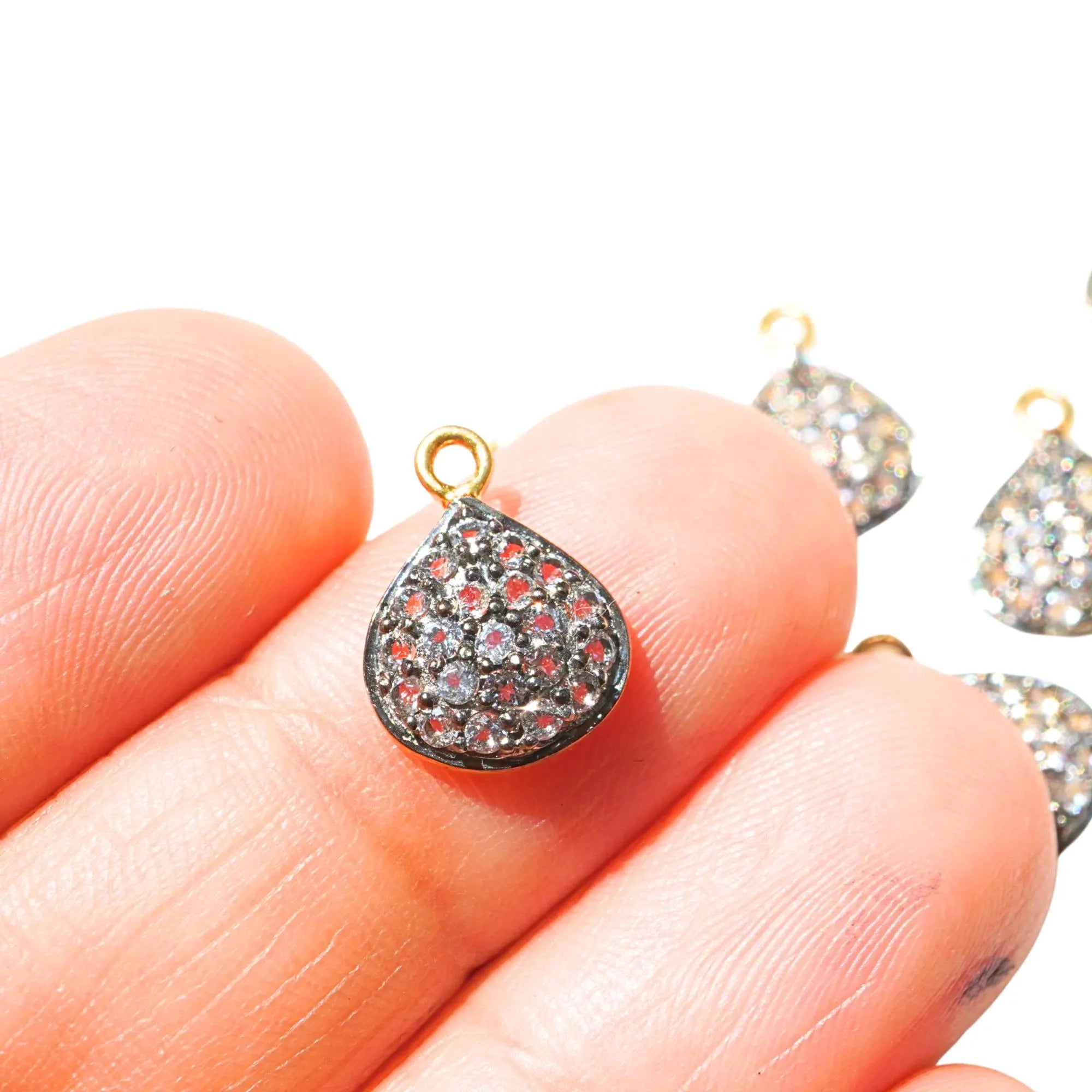 Cubic Zirconia Micro Pave Teardrop Sterling Silver Gold Plated Charm Pendant