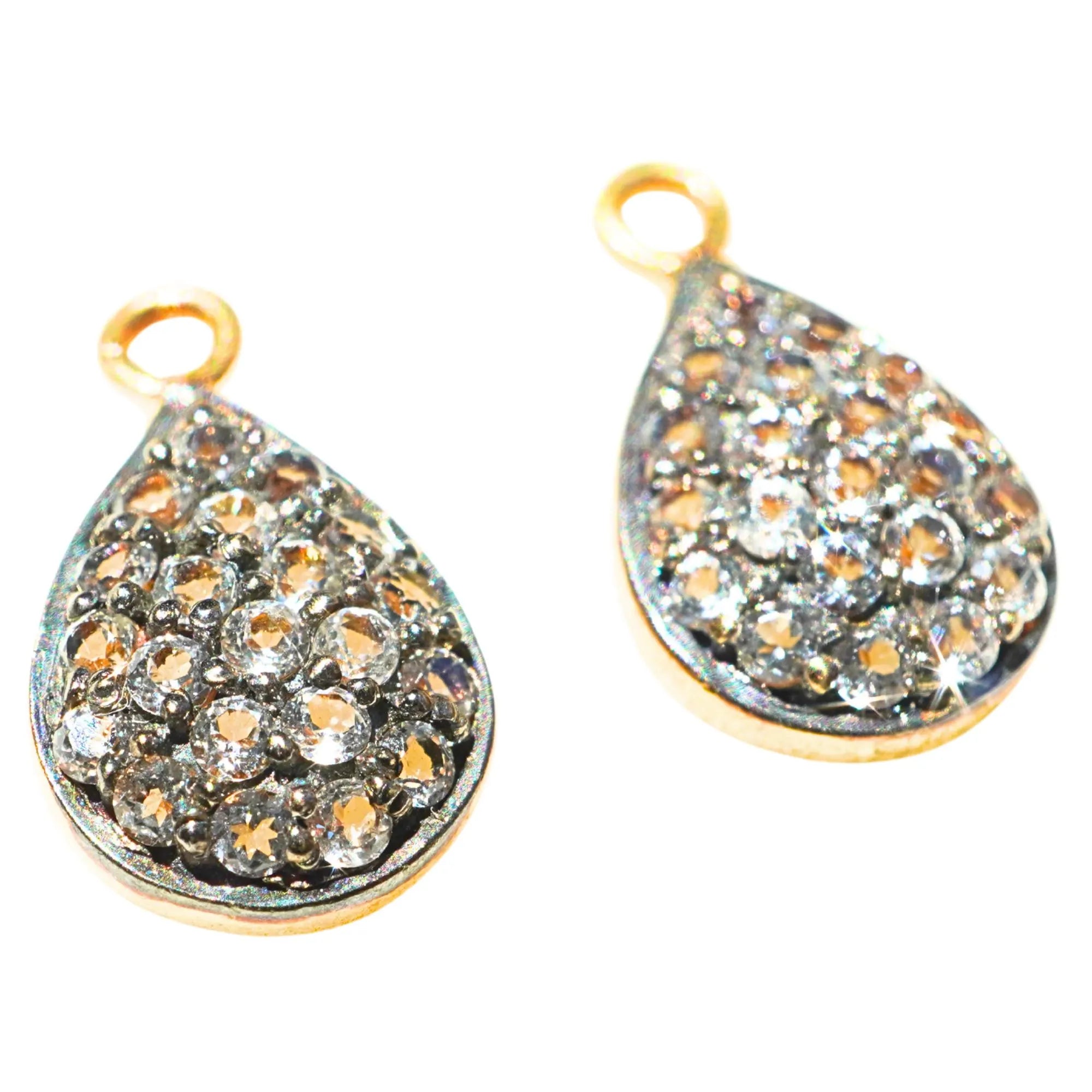 Cubic Zirconia Micro Pave Teardrop Sterling Silver Gold Plated Charm Pendant