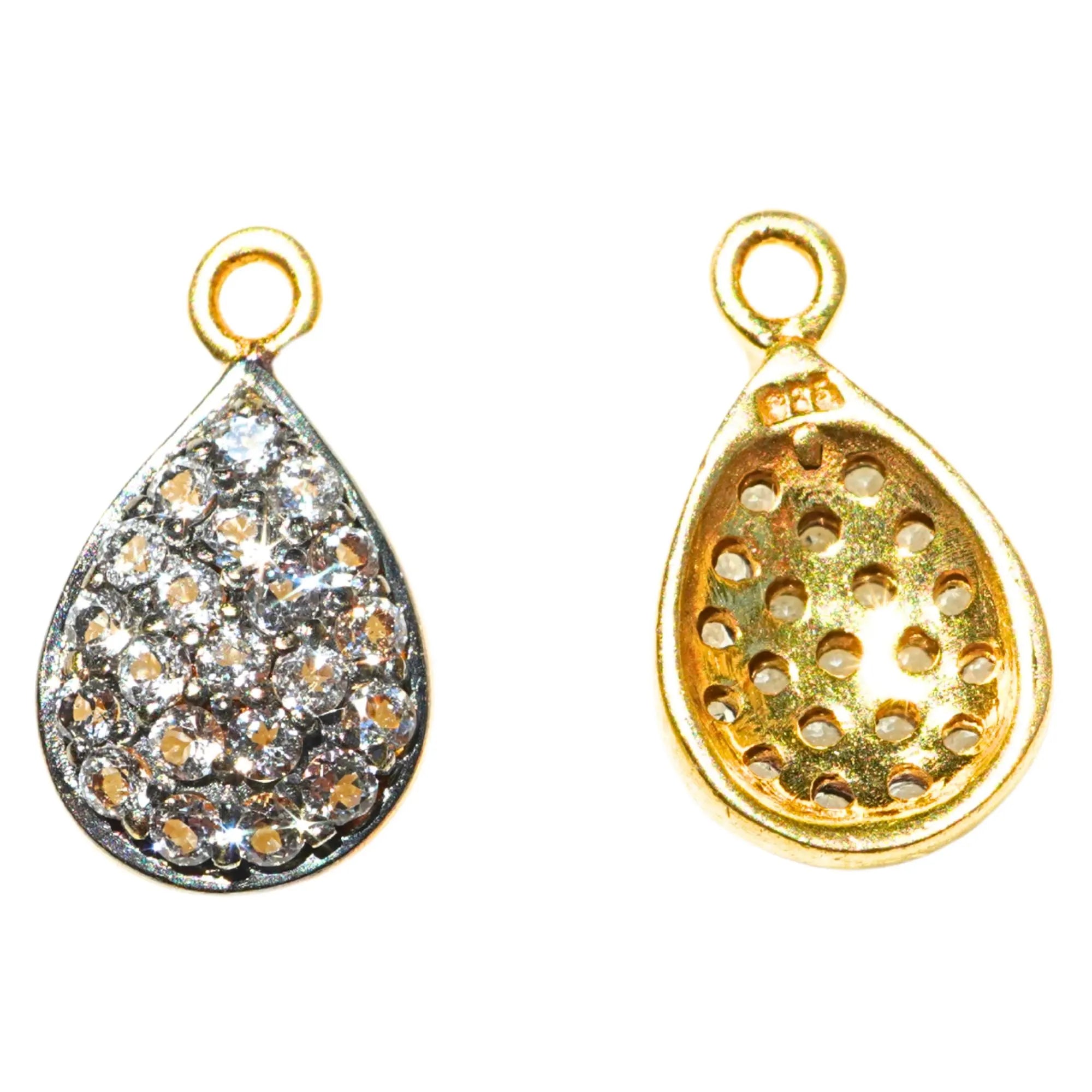 Cubic Zirconia Micro Pave Teardrop Sterling Silver Gold Plated Charm Pendant