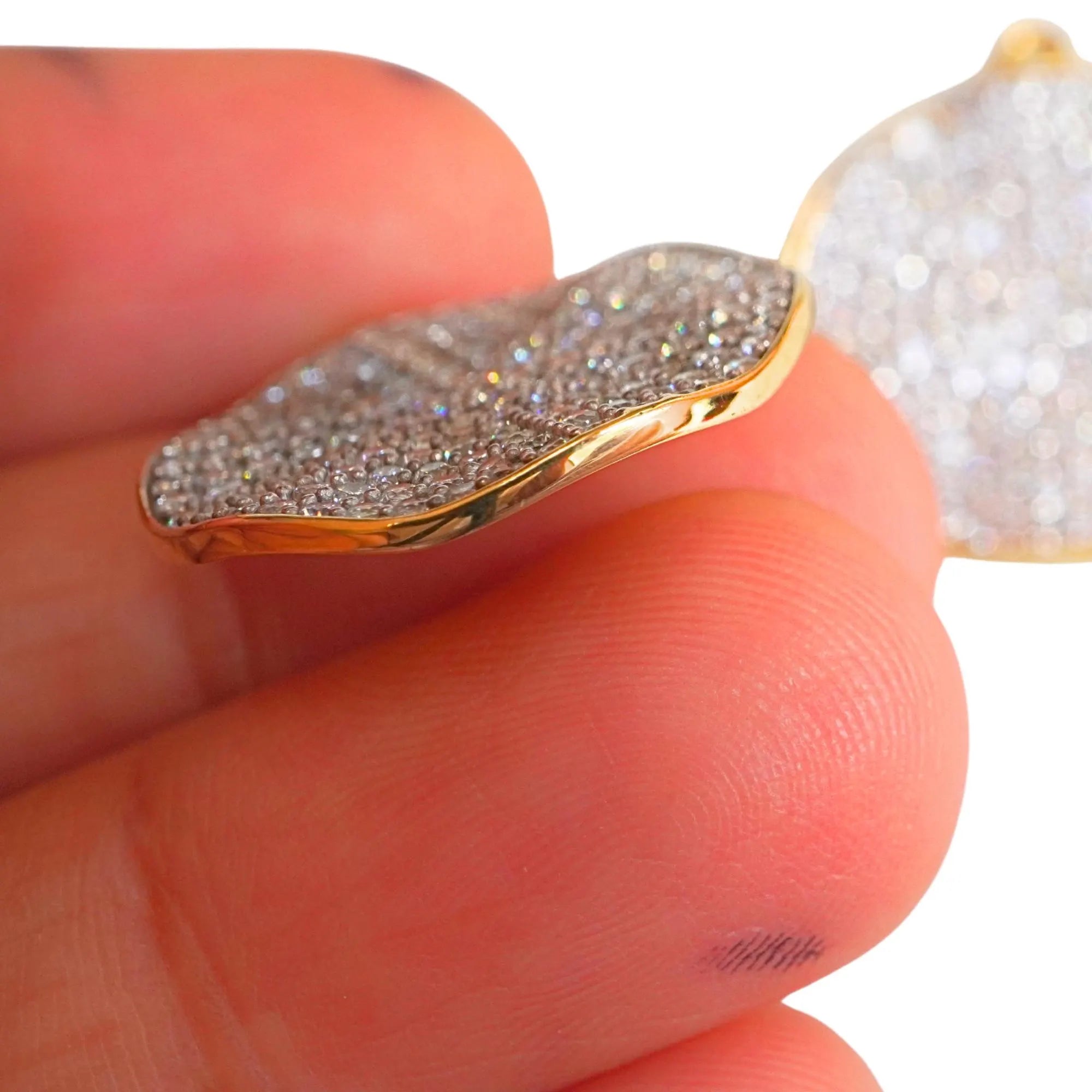 Cubic Zirconia Micro Pave Wavy Disc Sterling Silver Gold Plated Charm Pendant