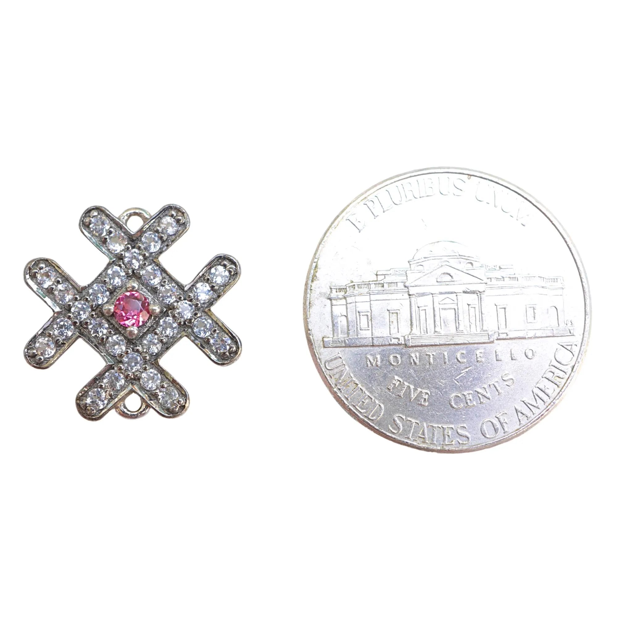 Cubic Zirconia Ruby Micro Pave Sterling Silver Gold Plated Charm Connector