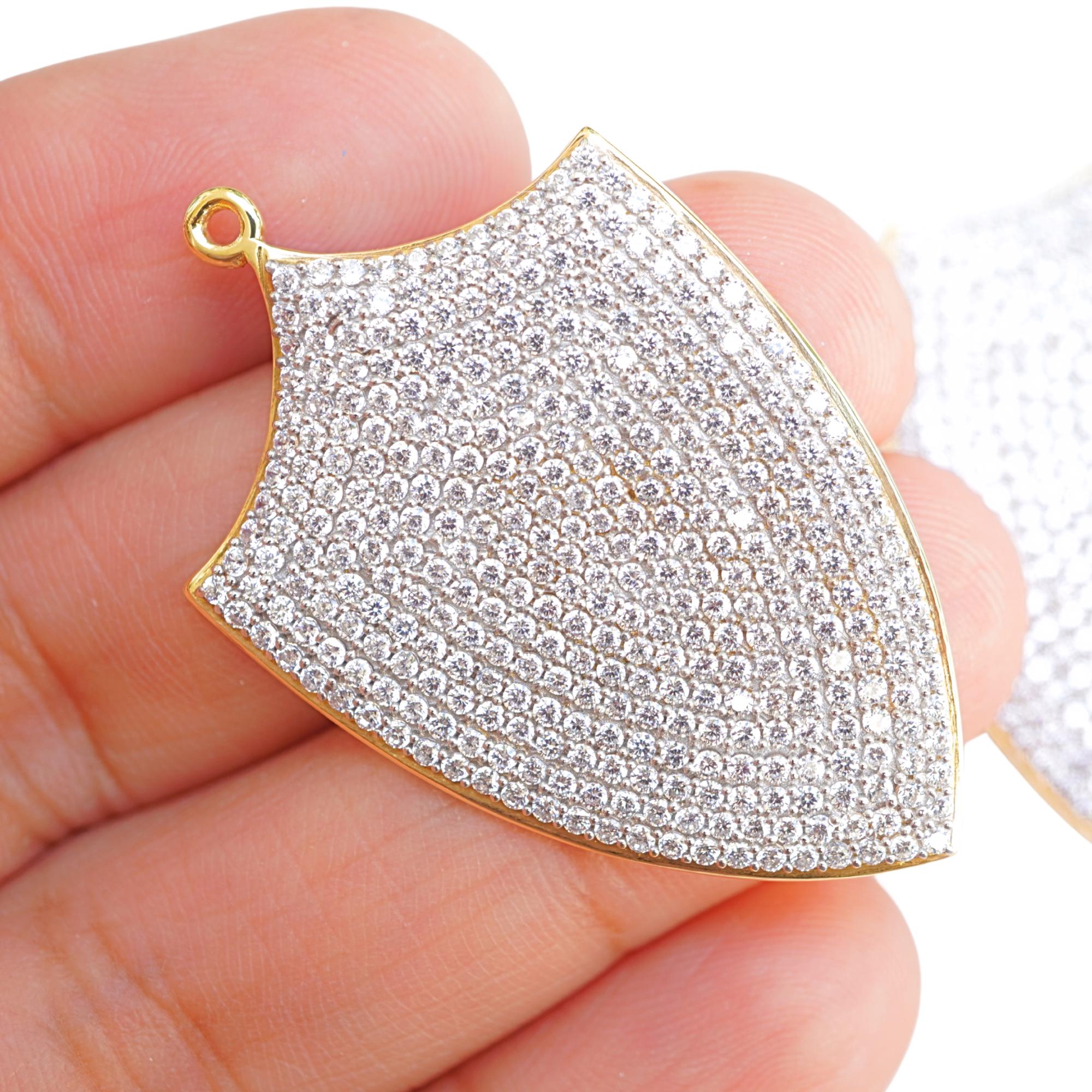 Cubic Zirconia Shield Shape Sterling Silver Gold Plated Pendant