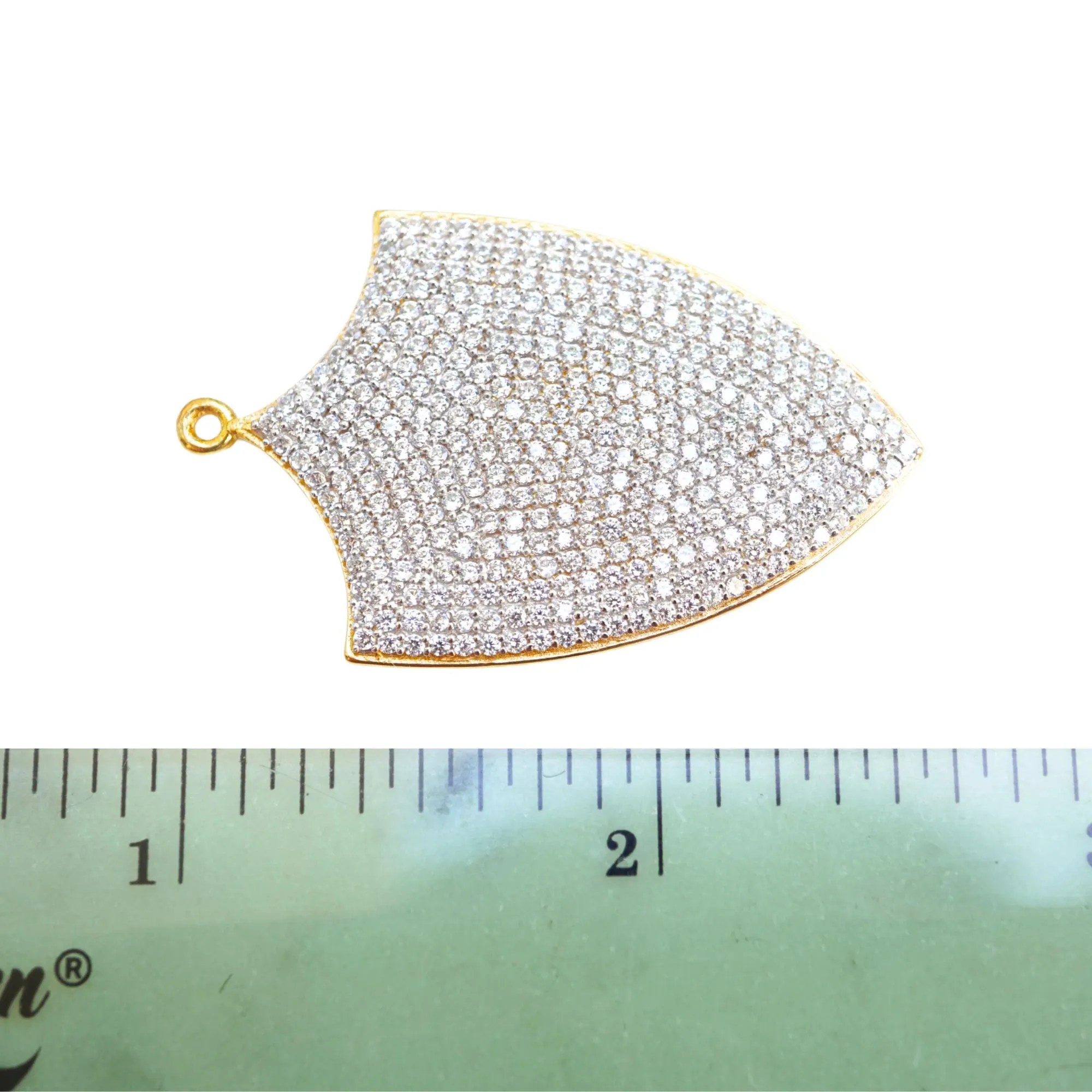 Cubic Zirconia Shield Shape Sterling Silver Gold Plated Pendant