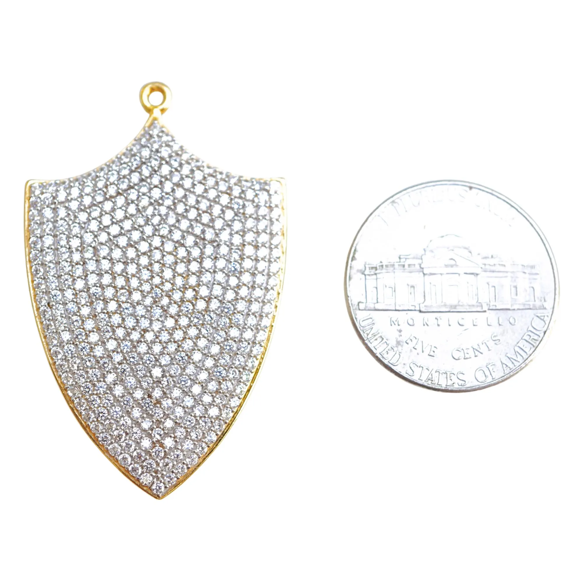 Cubic Zirconia Shield Shape Sterling Silver Gold Plated Pendant