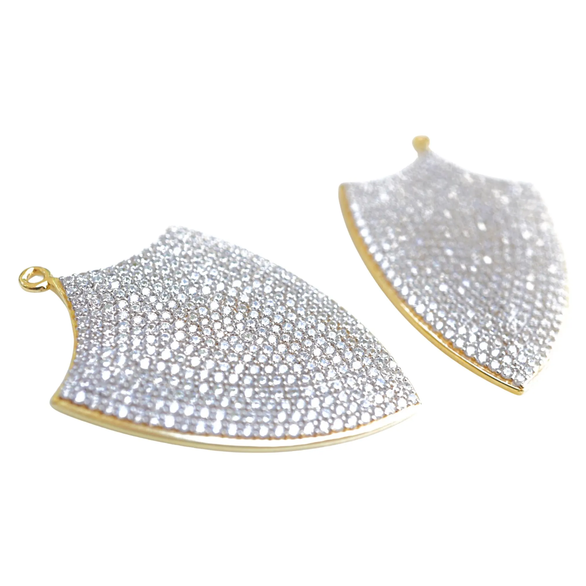 Cubic Zirconia Shield Shape Sterling Silver Gold Plated Pendant