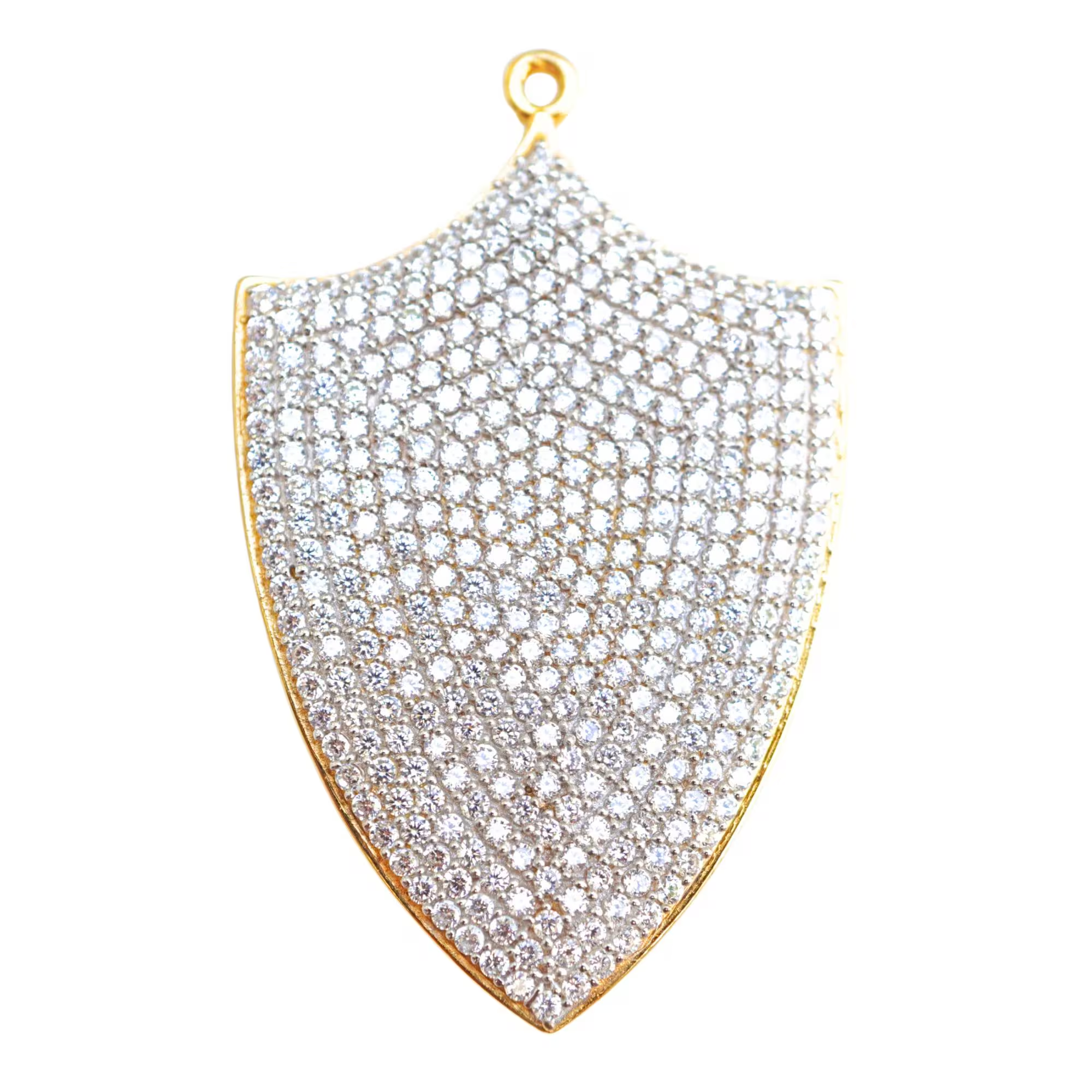 Cubic Zirconia Shield Shape Sterling Silver Gold Plated Pendant