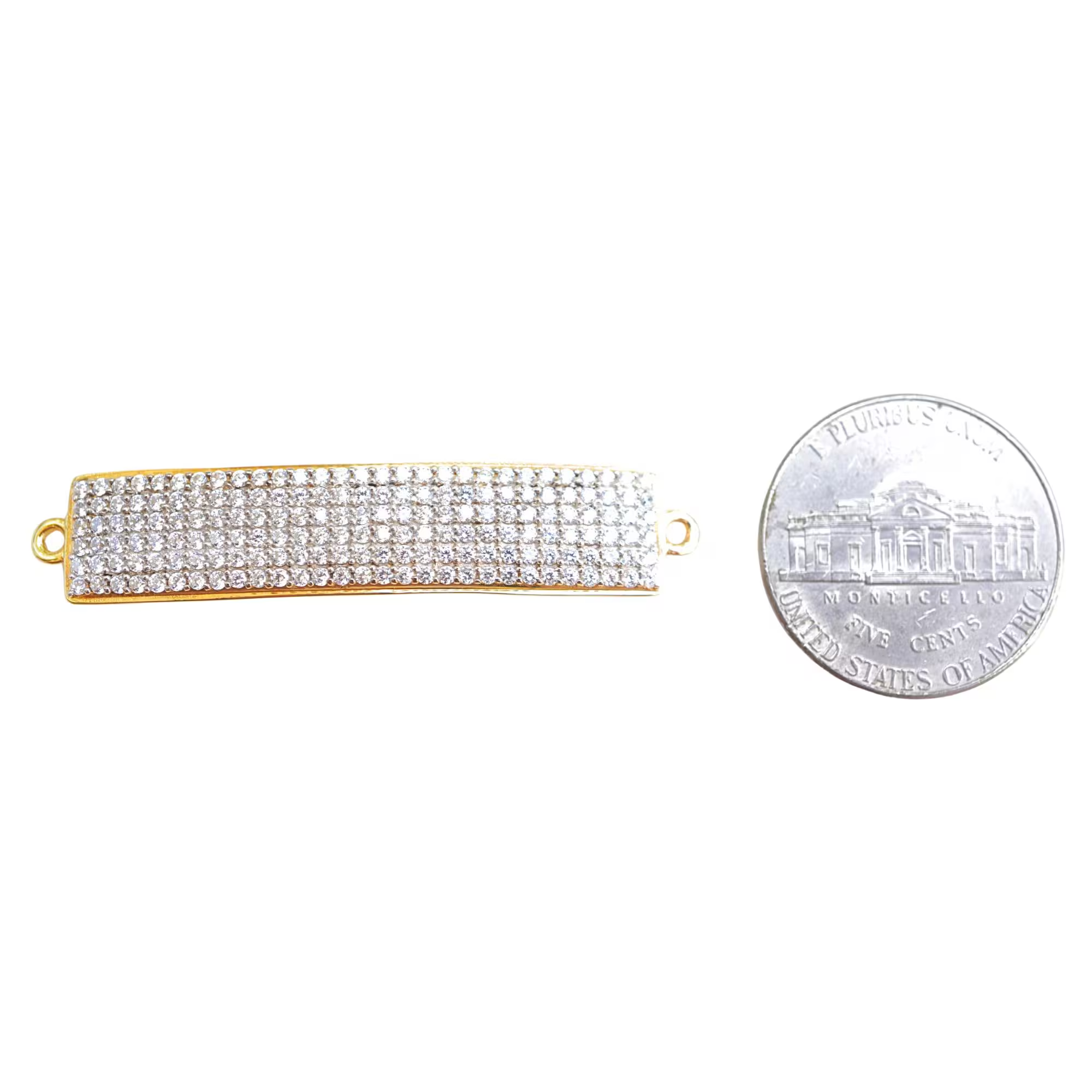 Cubic Zirconia Micro Pave Bar Sterling Silver Gold Plated Charm Connector