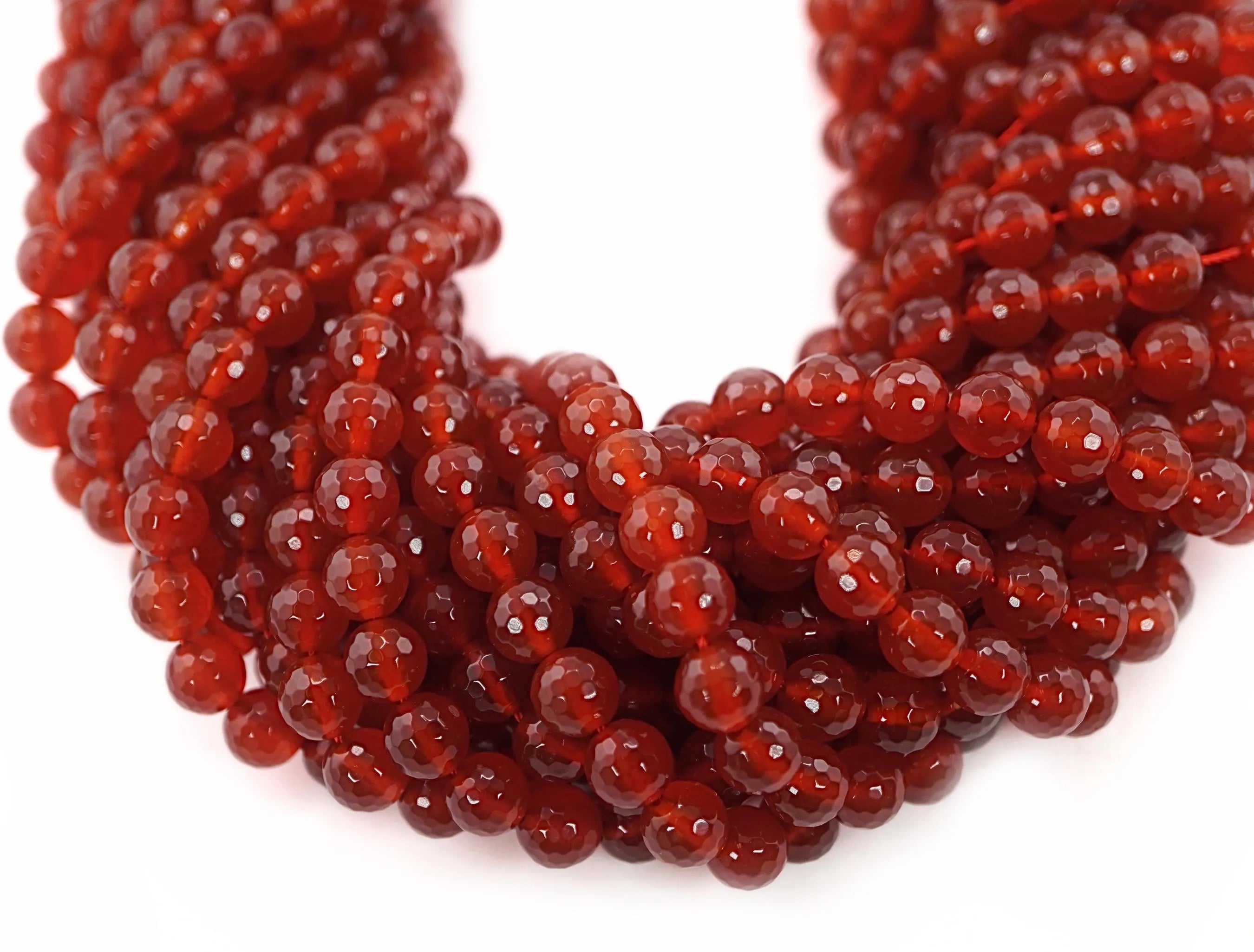 Dark Red Agate Faceted Round Shape Gemstone Strand Beads 