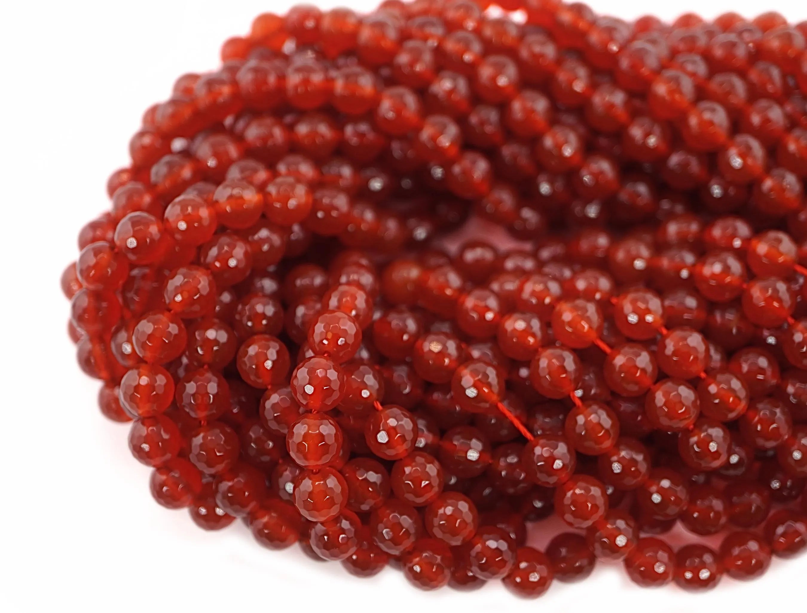 Dark Red Agate Faceted Round Shape Gemstone Strand Beads 