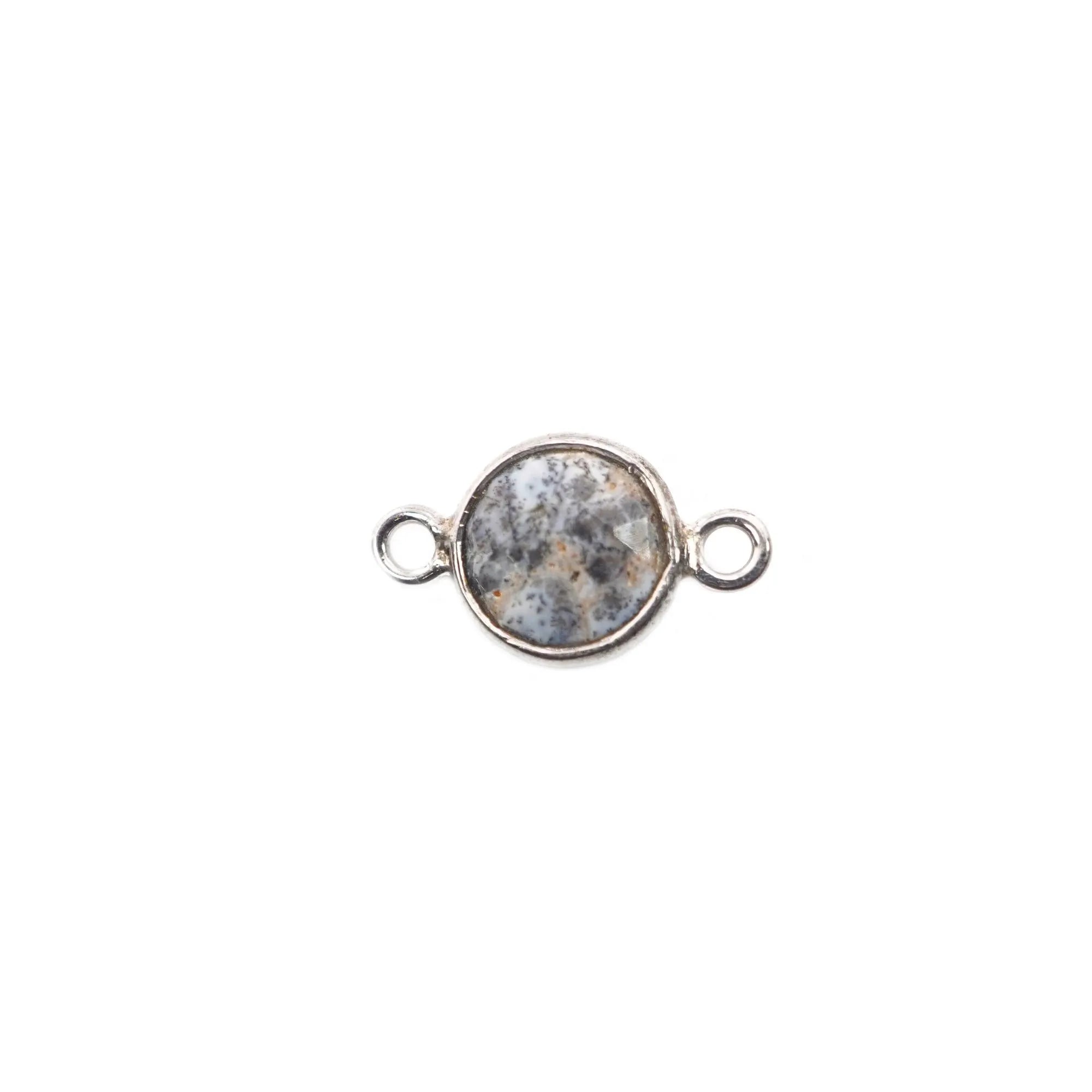Dendrite Opal Coin Shape Gemstone Silver Plated Sterling Silver Bezel Charm Connector