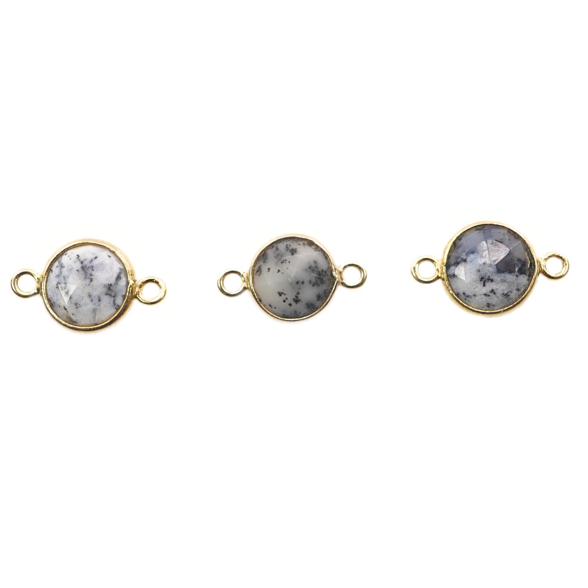 Dendrite Opal Coin Shape Sterling Silver Gold Plated Charm Connector