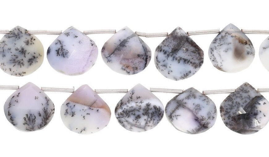 Dendrite Opal Faceted Heart Shape Gemstone Strand Beads