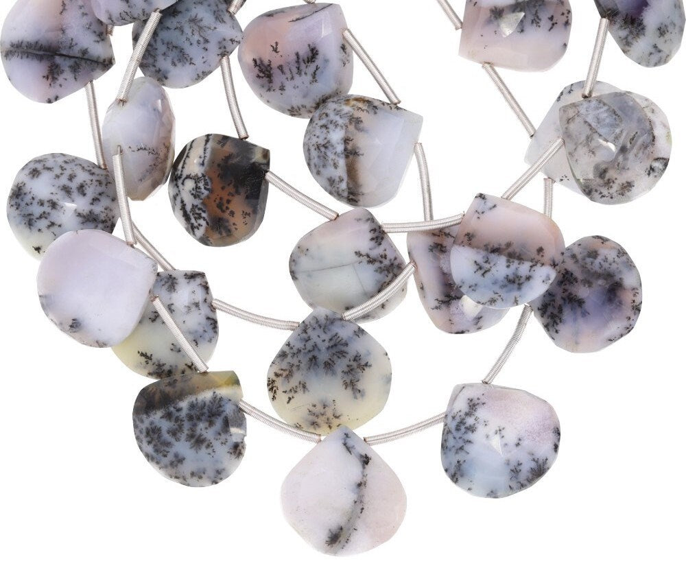 Dendrite Opal Faceted Heart Shape Gemstone Strand Beads