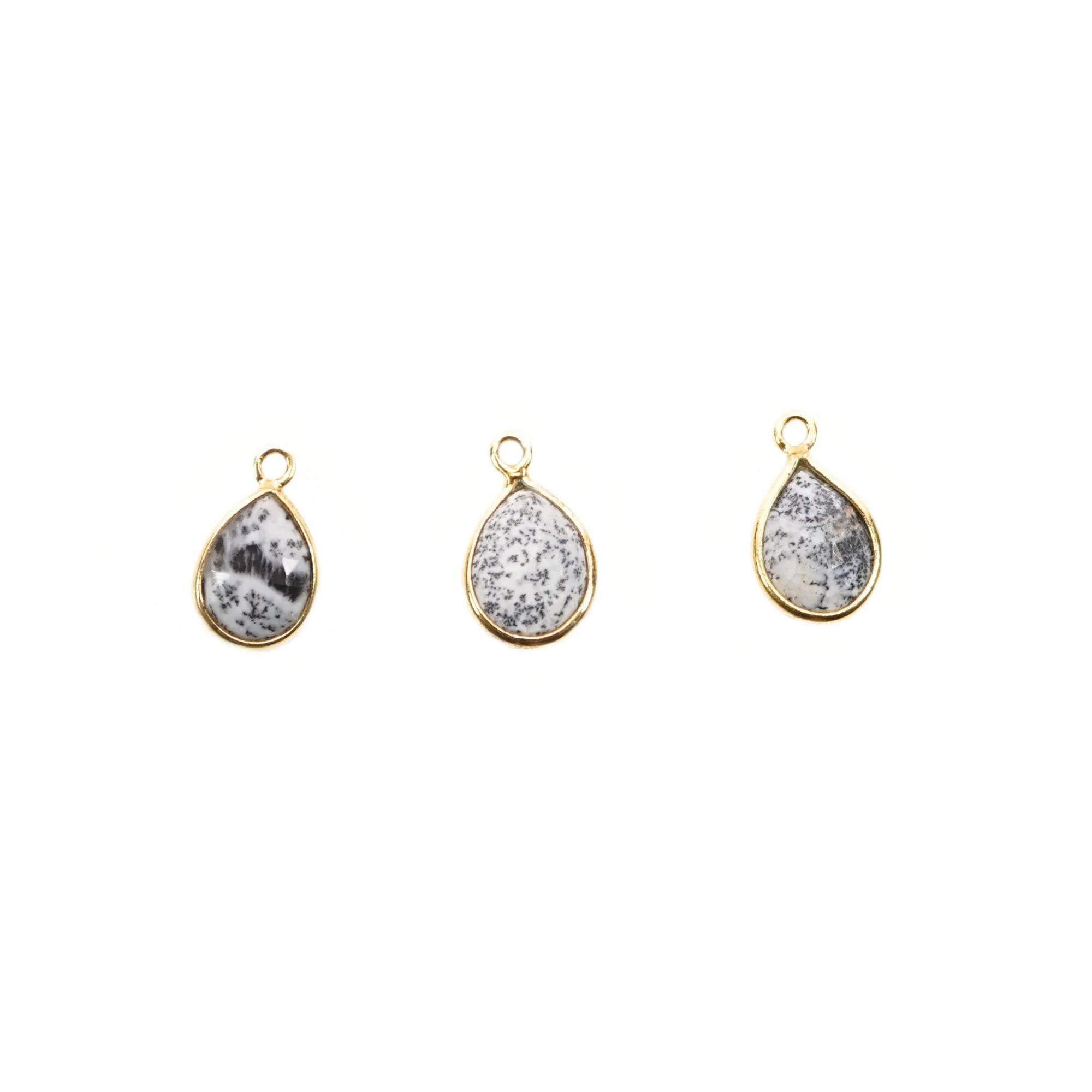 Dendrite Opal Pear Shape Gemstone Gold Plated Sterling Silver Bezel Charm Pendant 10 X 8 MM